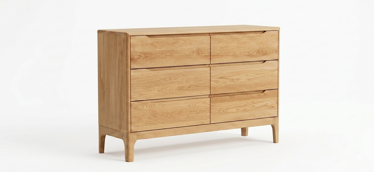 Kommode VIKEN – massives Eichenholz, 6 Schubladen, 125 cm