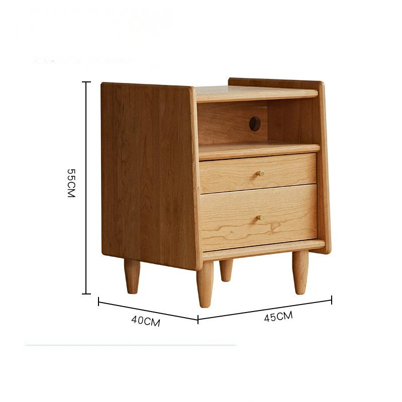 Eichennachtschrank Velum – Massivholz, 2 Schubladen und offenes Fach, goldene Griffe