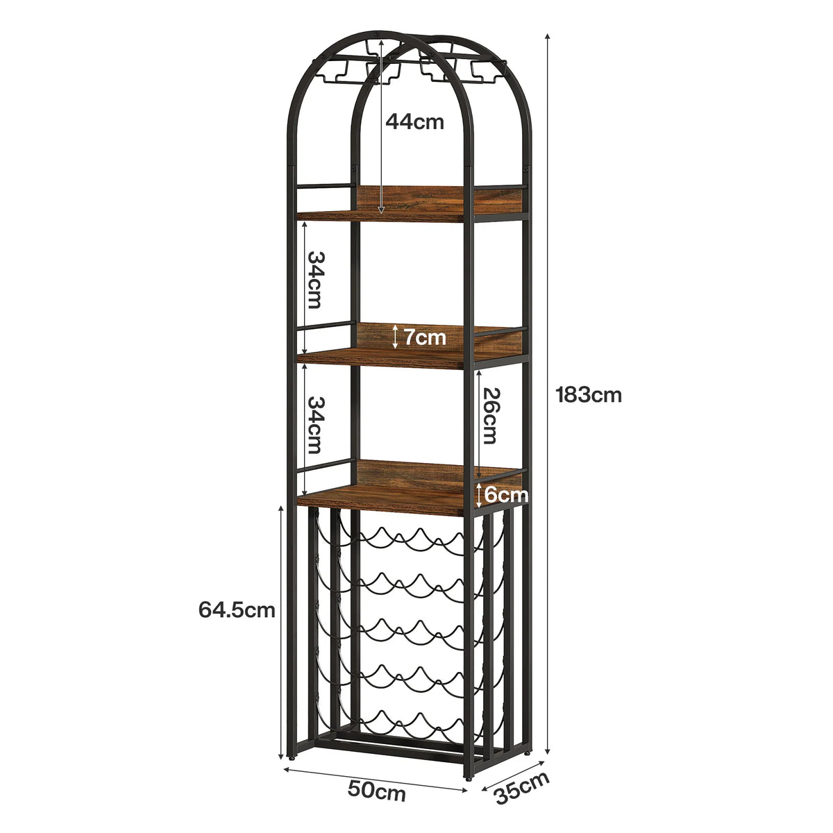 Weinregal 180 cm mit Metallkonstruktion