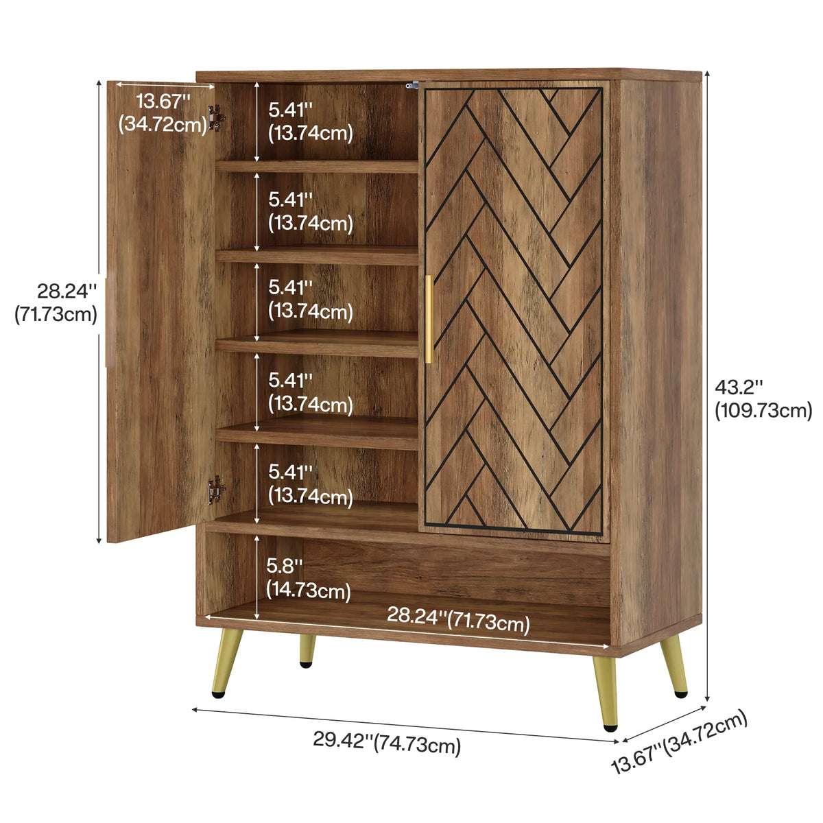 Schuhschrank Holz 7-stöckig mit verstellbaren Einlegeböden