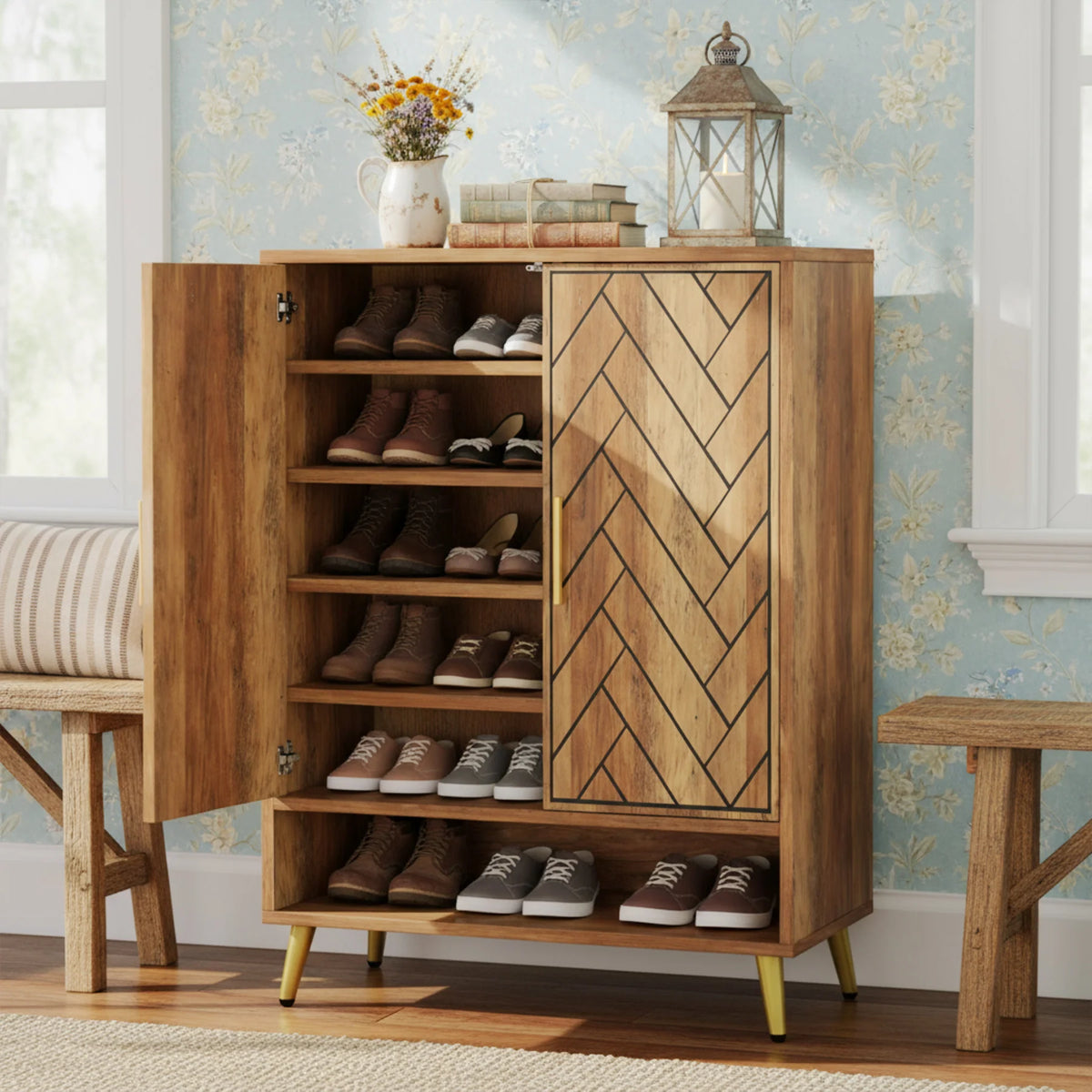 Schuhschrank Holz 7-stöckig mit verstellbaren Einlegeböden