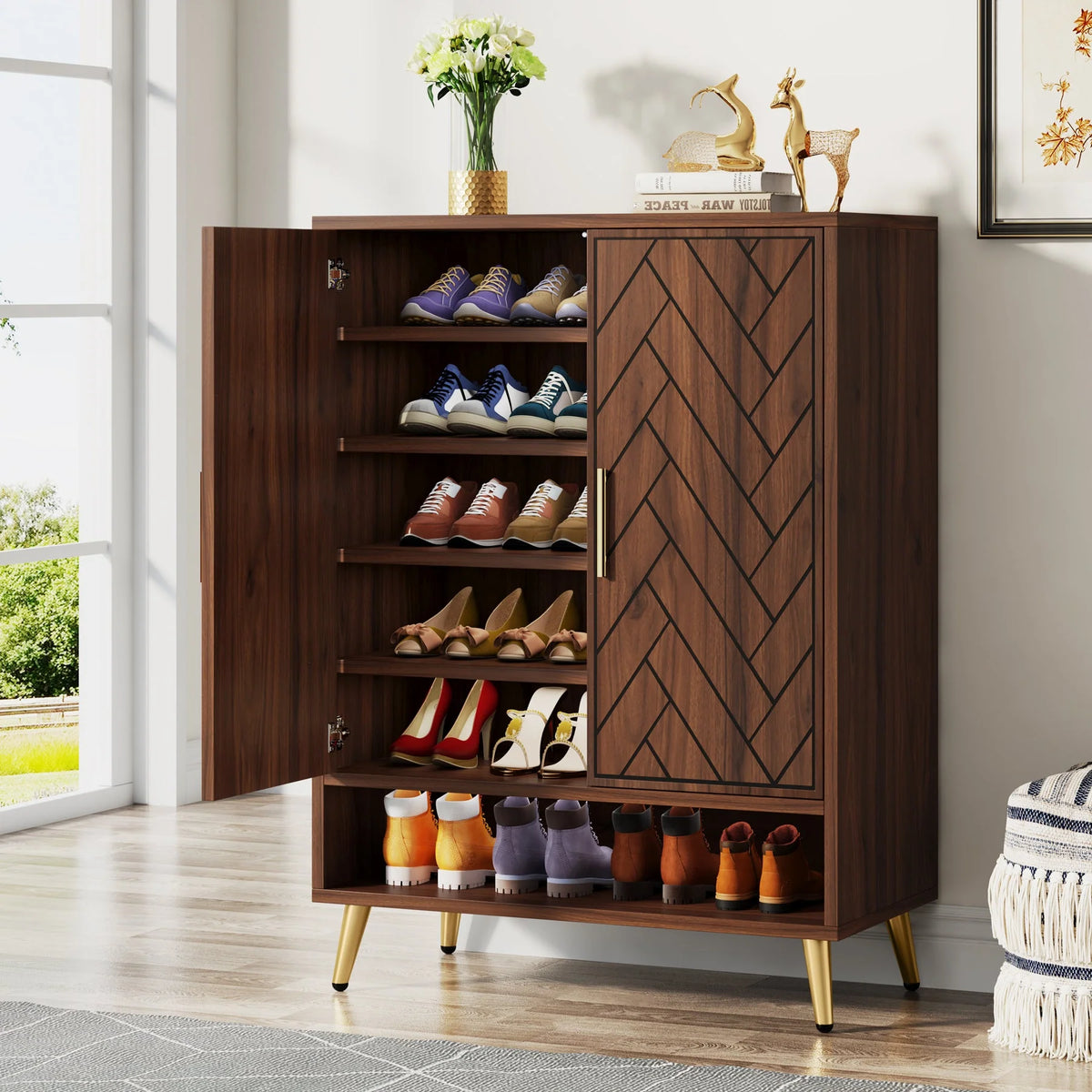 Schuhschrank Holz 7-stöckig mit verstellbaren Einlegeböden