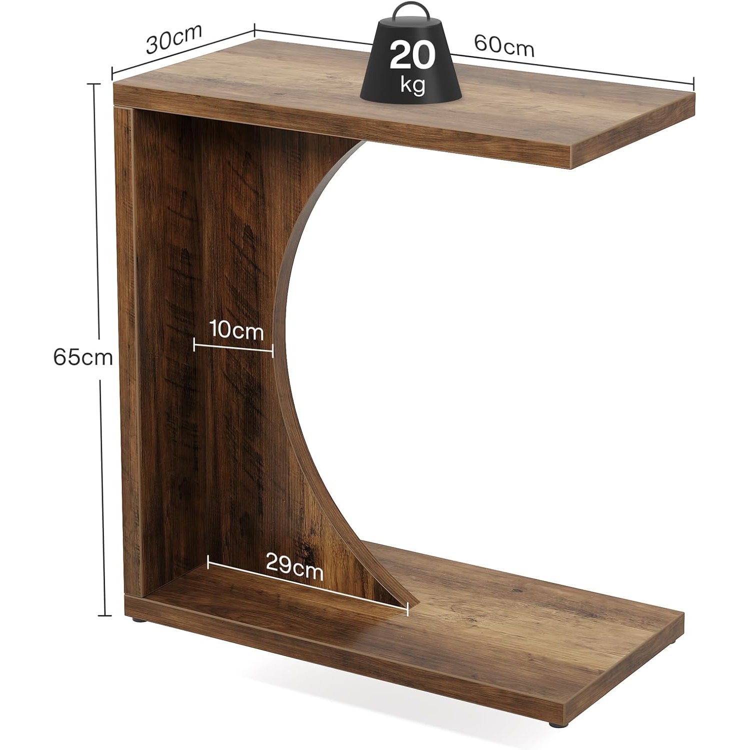 Rustikaler Beistelltisch C-förmig 60x30x65 cm