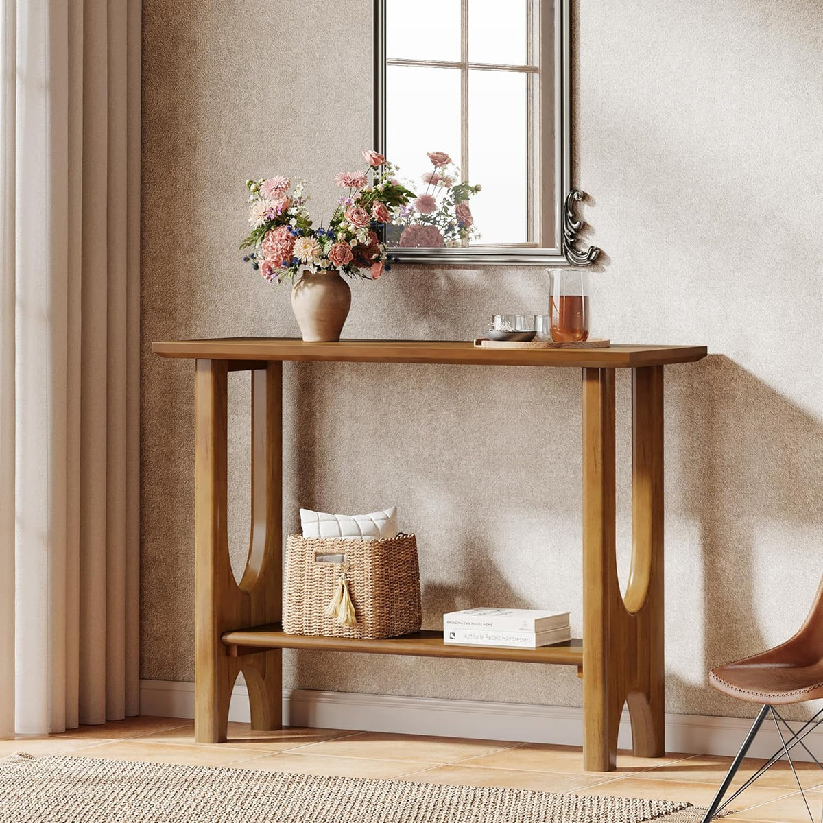 Mid-Century-Konsolentisch 105 cm mit Stauraum, Nussbaum