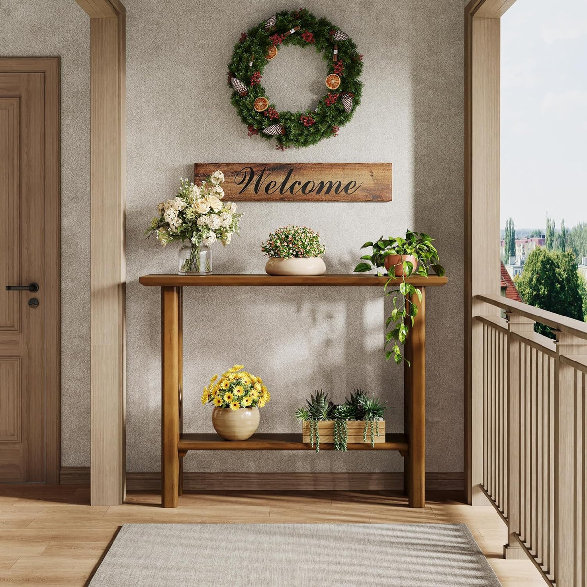 Mid-Century-Konsolentisch 105 cm mit Stauraum, Nussbaum