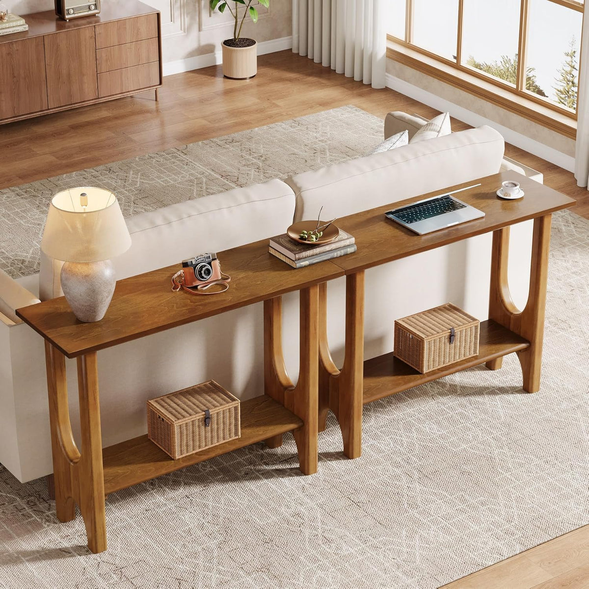 Mid-Century-Konsolentisch 105 cm mit Stauraum, Nussbaum
