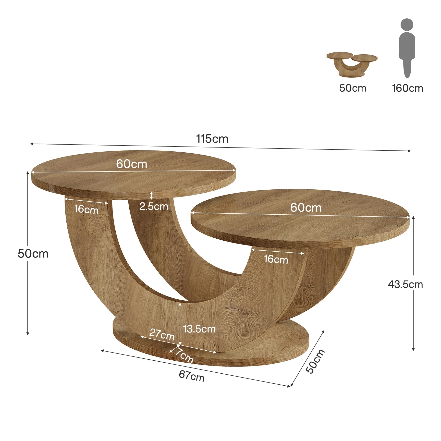 Zweistufiger Couchtisch 115 cm mit U-Rahmen