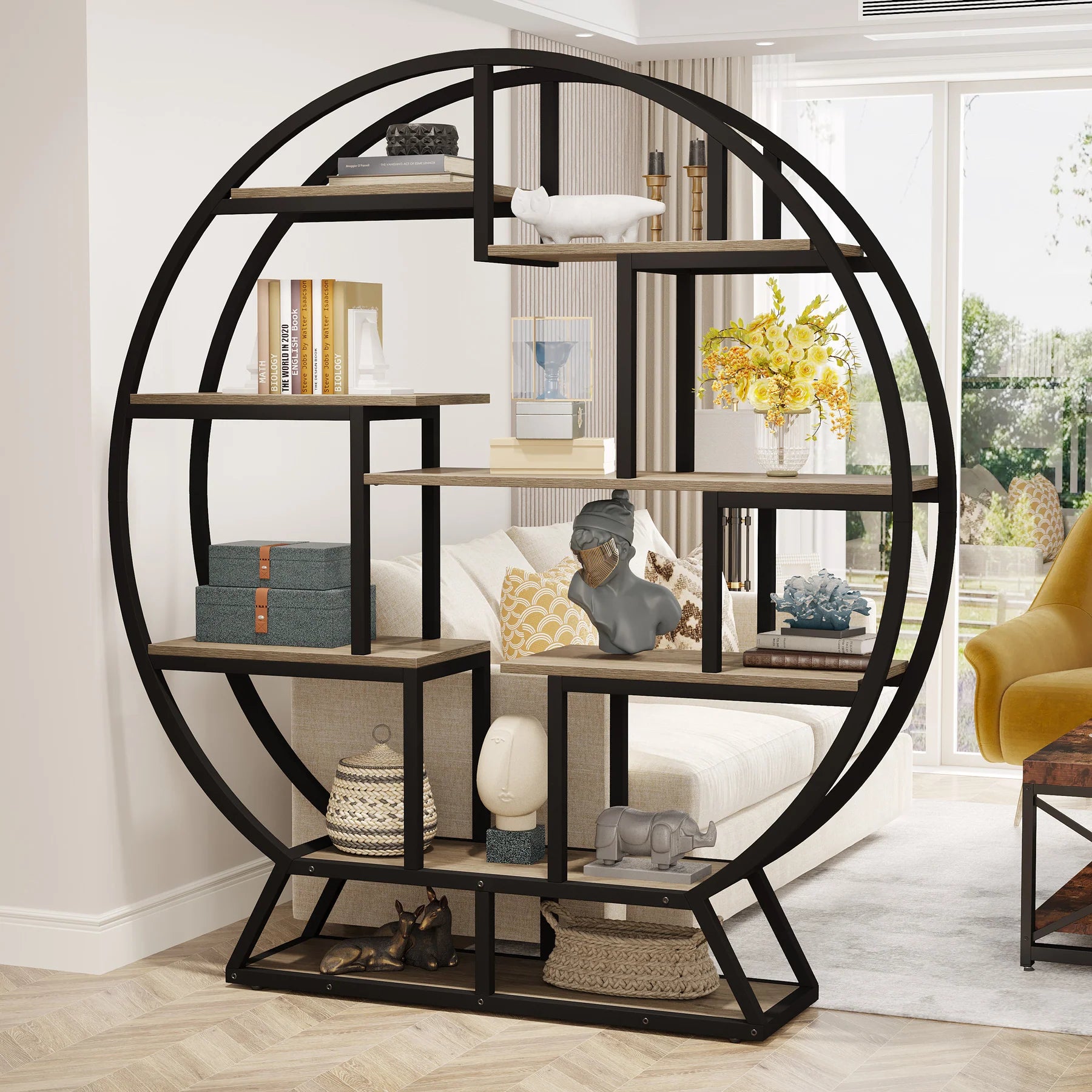 Rundes Etagenregal 150cm mit verschiebbaren Ablageflächen
