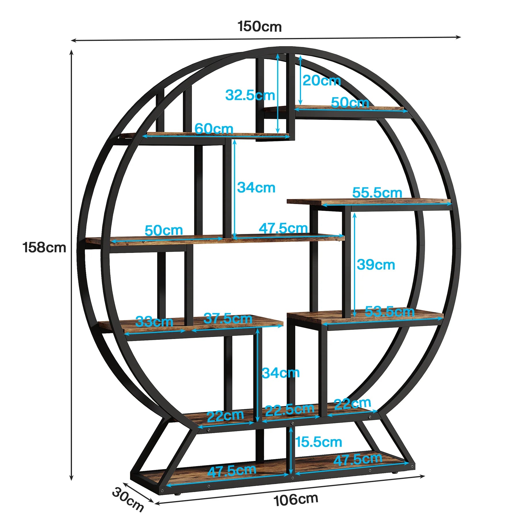 Rundes Etagenregal 150cm mit verschiebbaren Ablageflächen