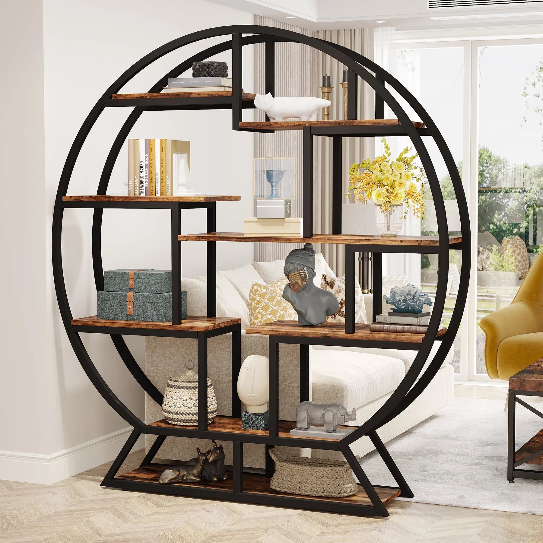 Rundes Etagenregal 150cm mit verschiebbaren Ablageflächen