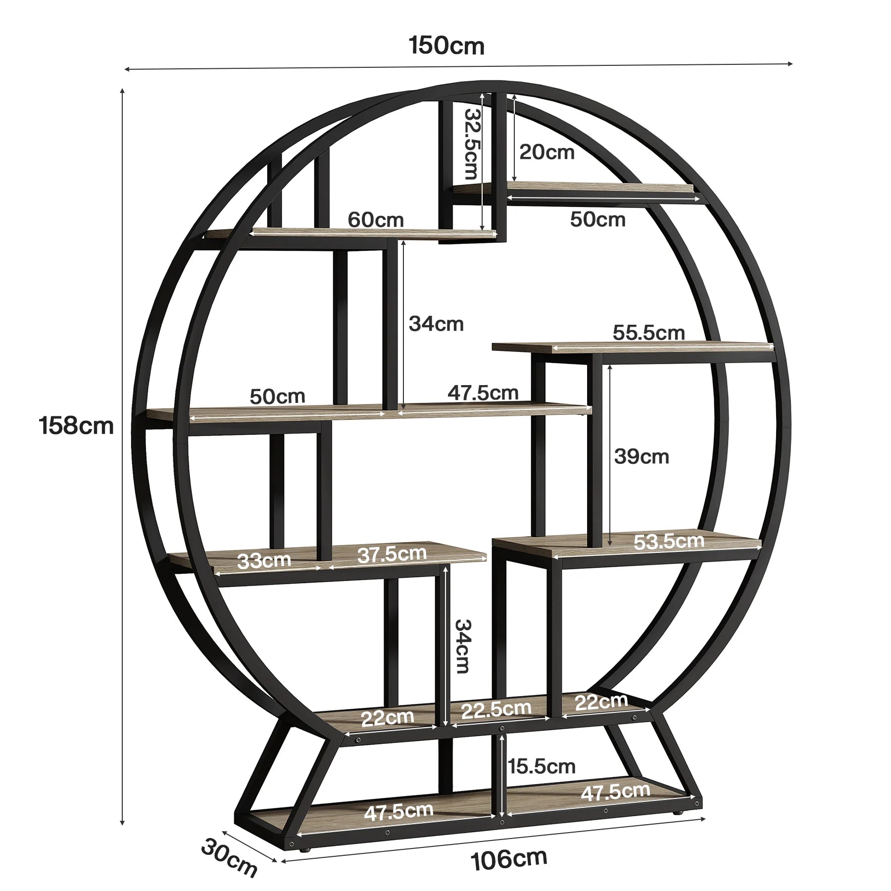 Rundes Etagenregal 150cm mit verschiebbaren Ablageflächen