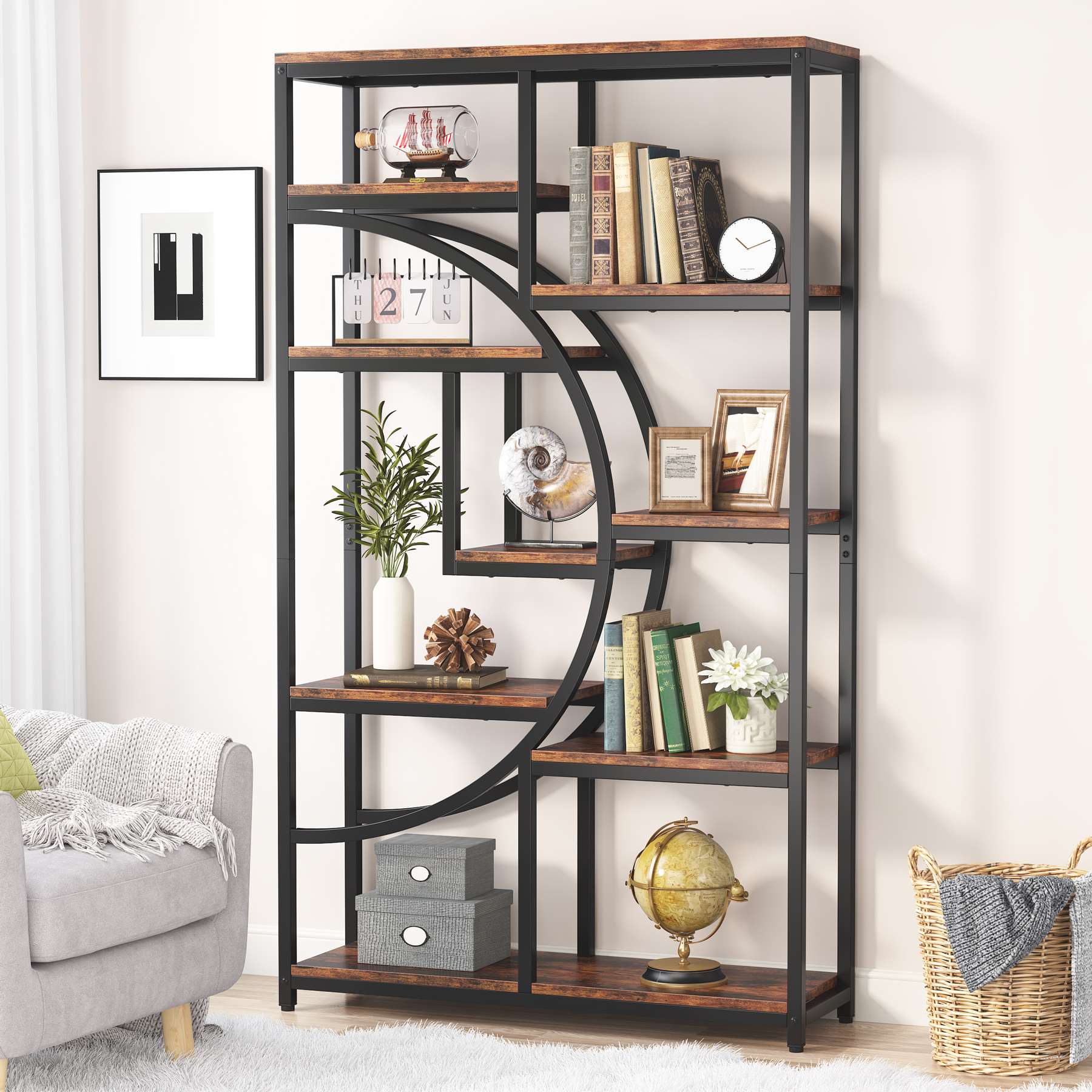 Etagere 175 cm mit 9 Regalböden - geometrisches Design