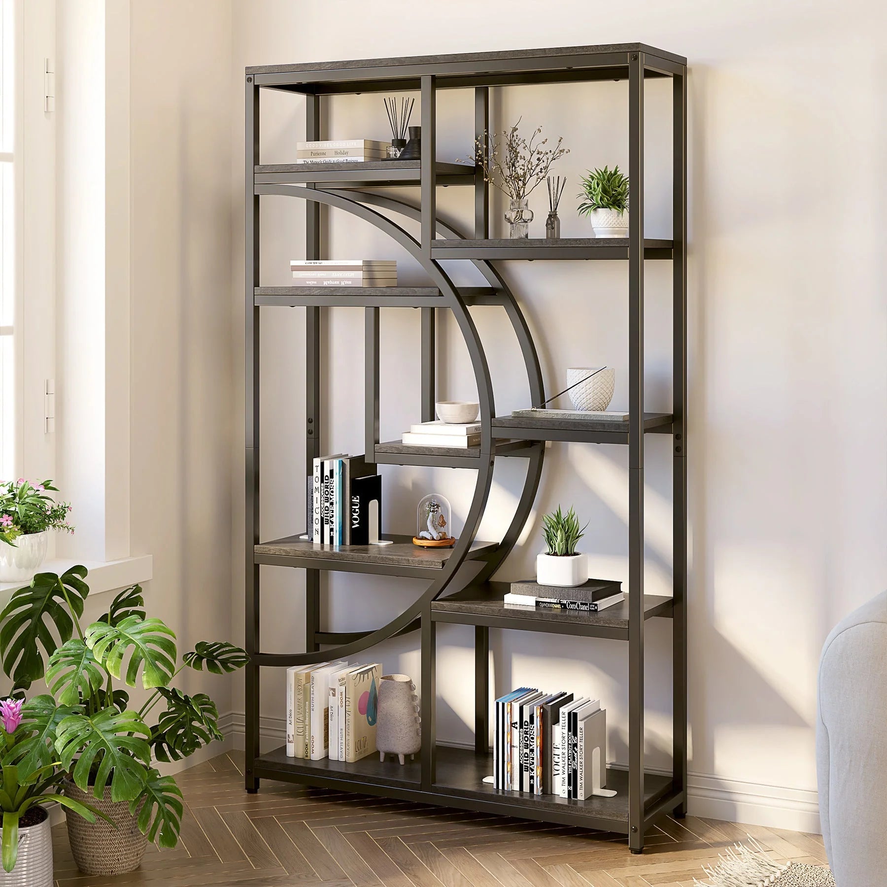 Etagere 175 cm mit 9 Regalböden - geometrisches Design