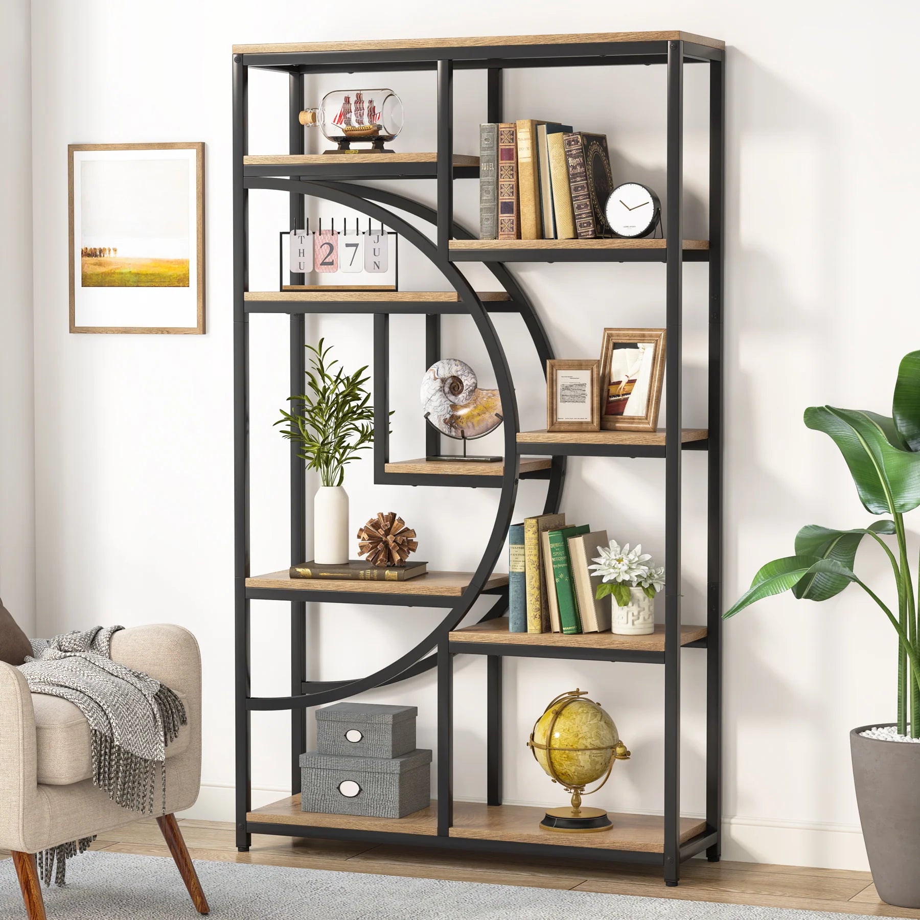 Etagere 175 cm mit 9 Regalböden - geometrisches Design