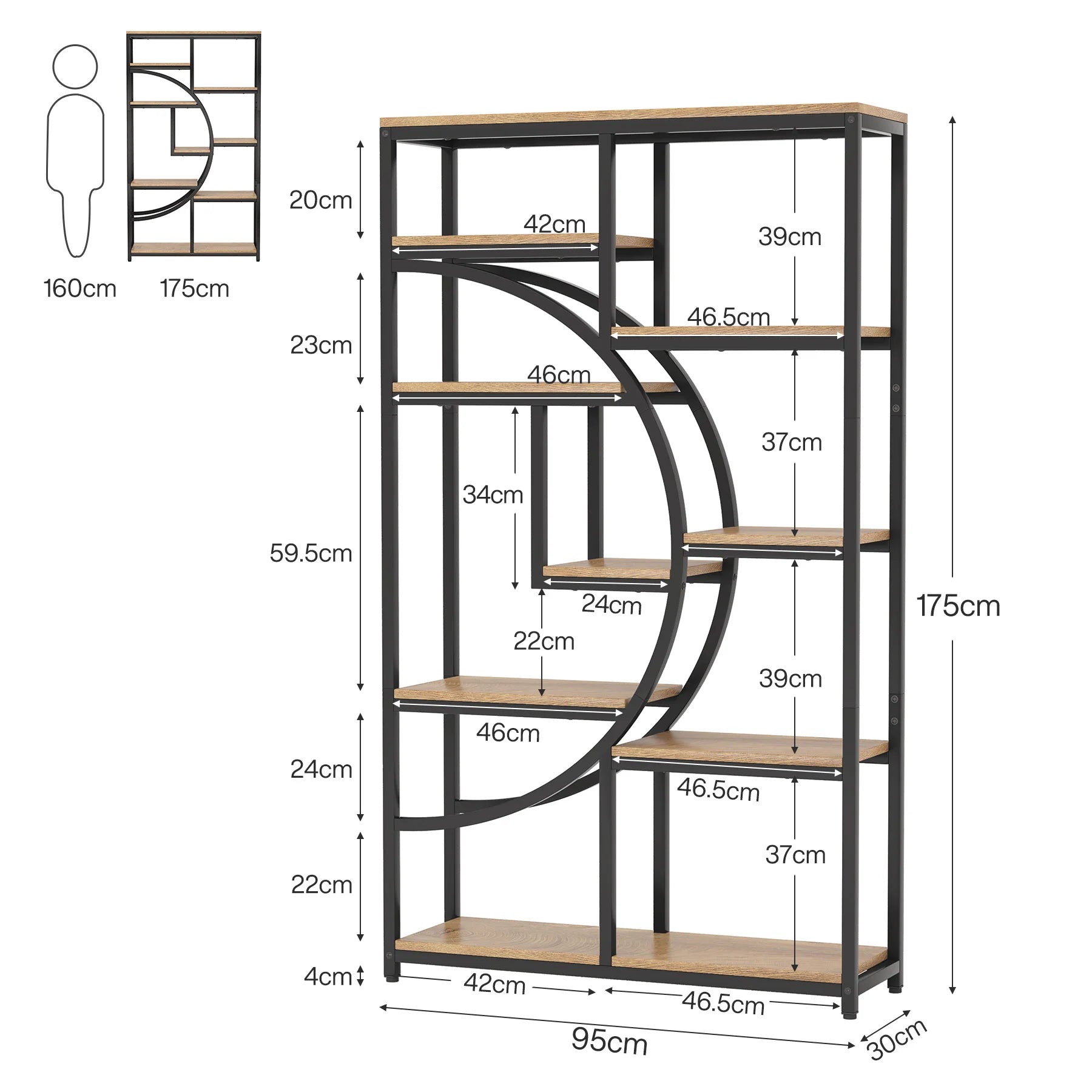 Etagere 175 cm mit 9 Regalböden - geometrisches Design