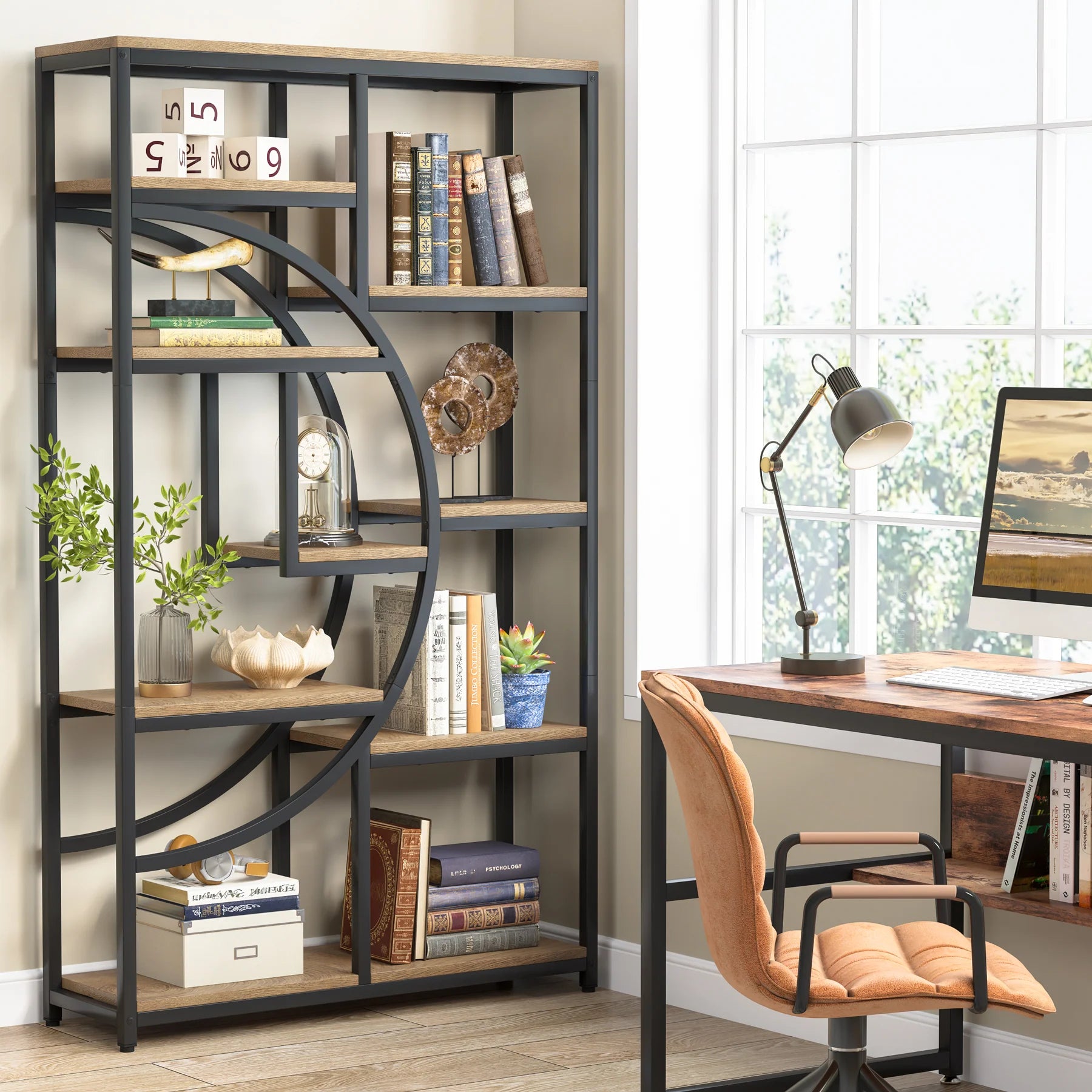 Etagere 175 cm mit 9 Regalböden - geometrisches Design