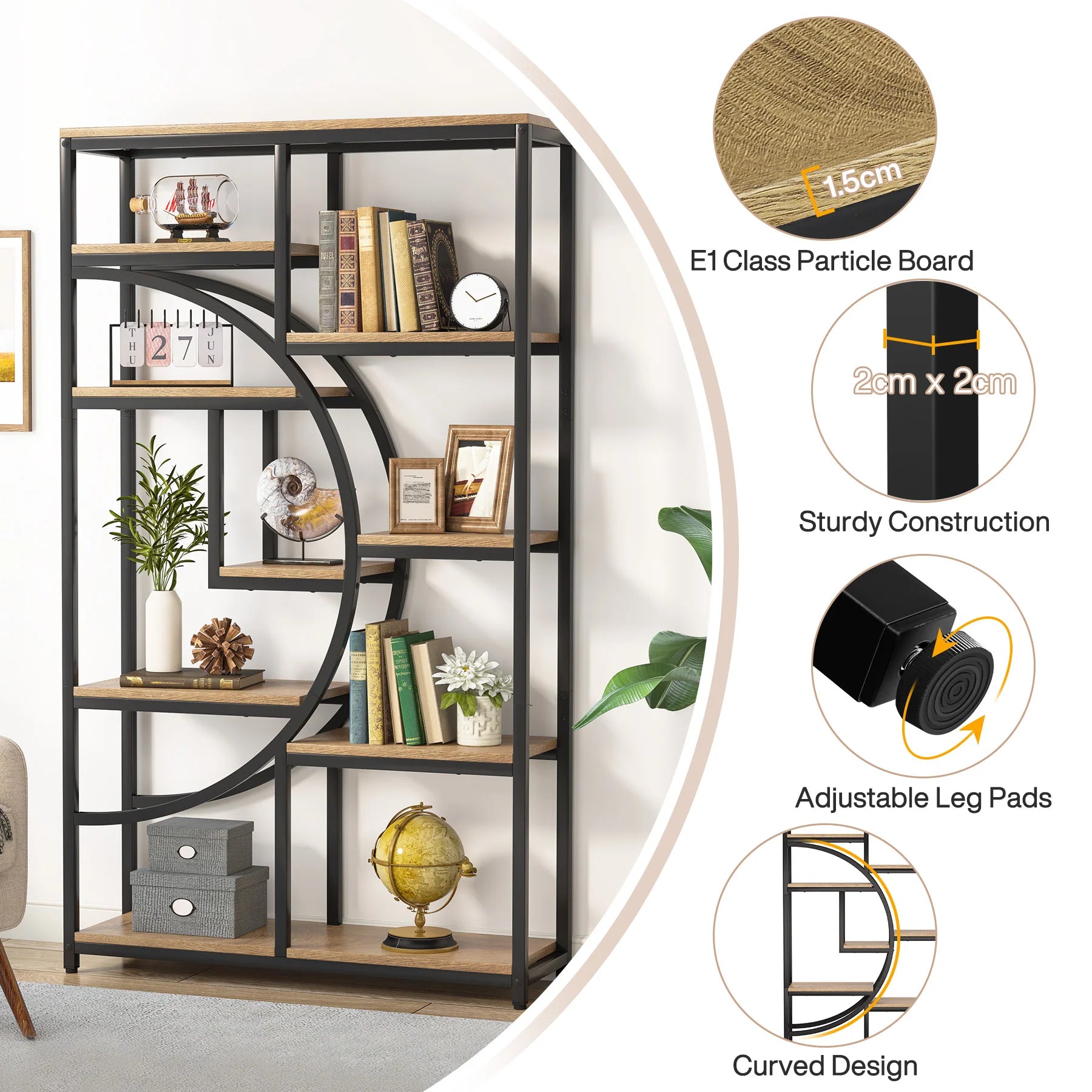 Etagere 175 cm mit 9 Regalböden - geometrisches Design
