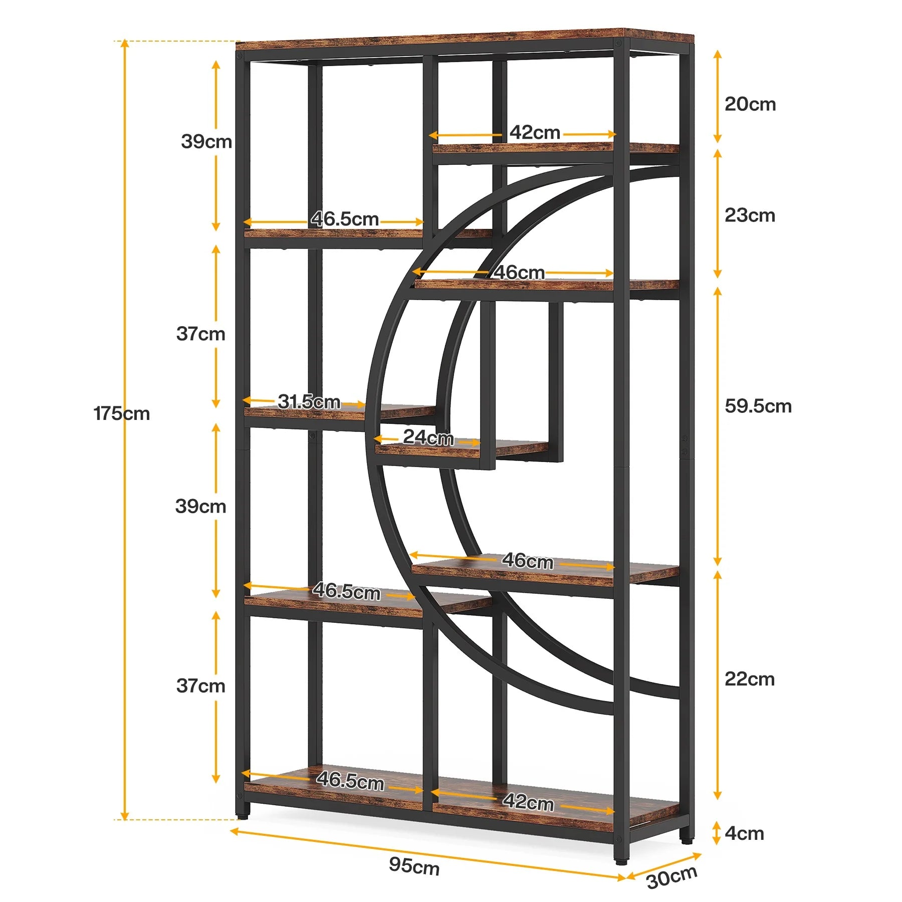 Etagere 175 cm mit 9 Regalböden - geometrisches Design