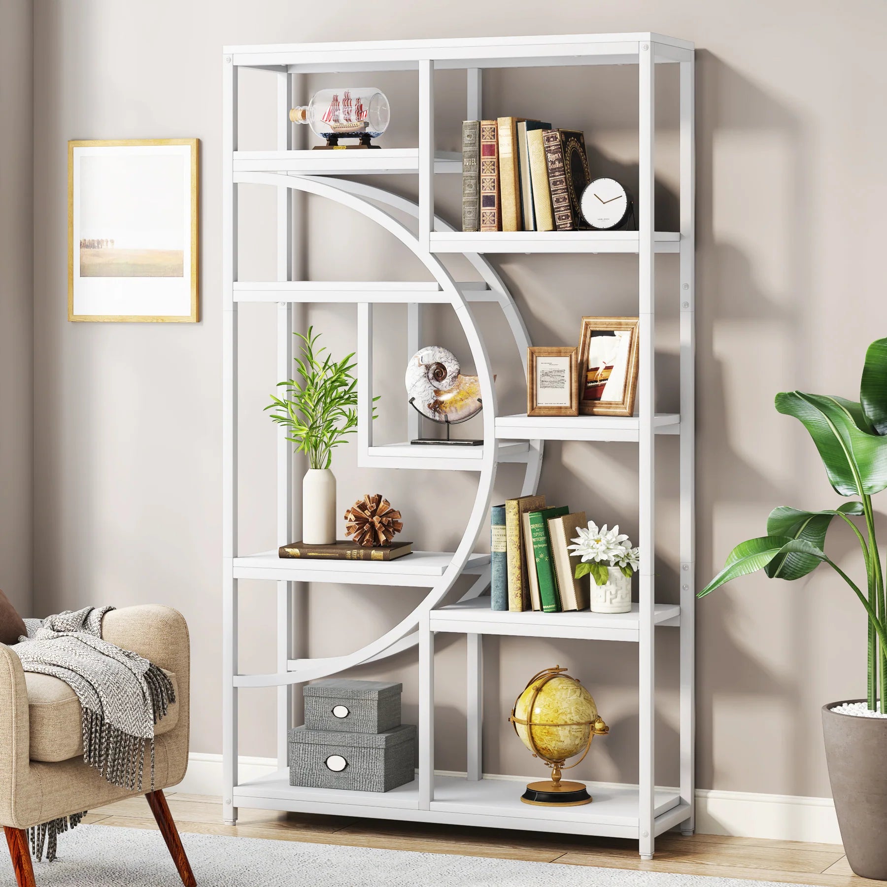 Etagere 175 cm mit 9 Regalböden - geometrisches Design