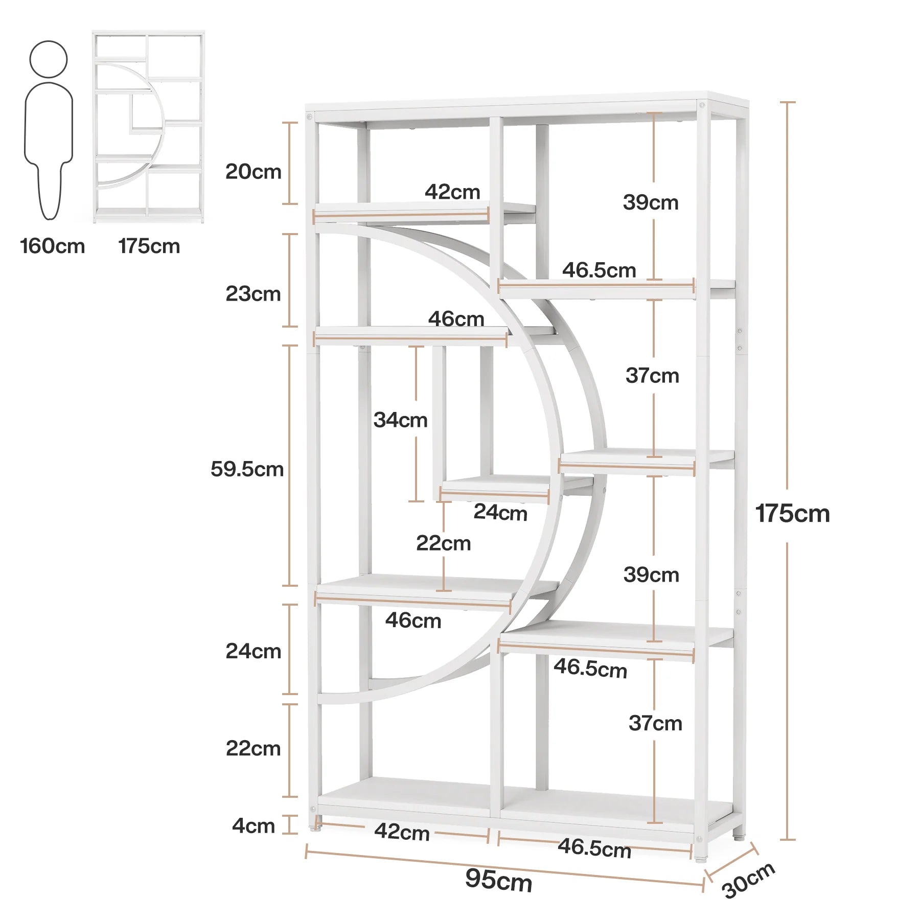 Etagere 175 cm mit 9 Regalböden - geometrisches Design