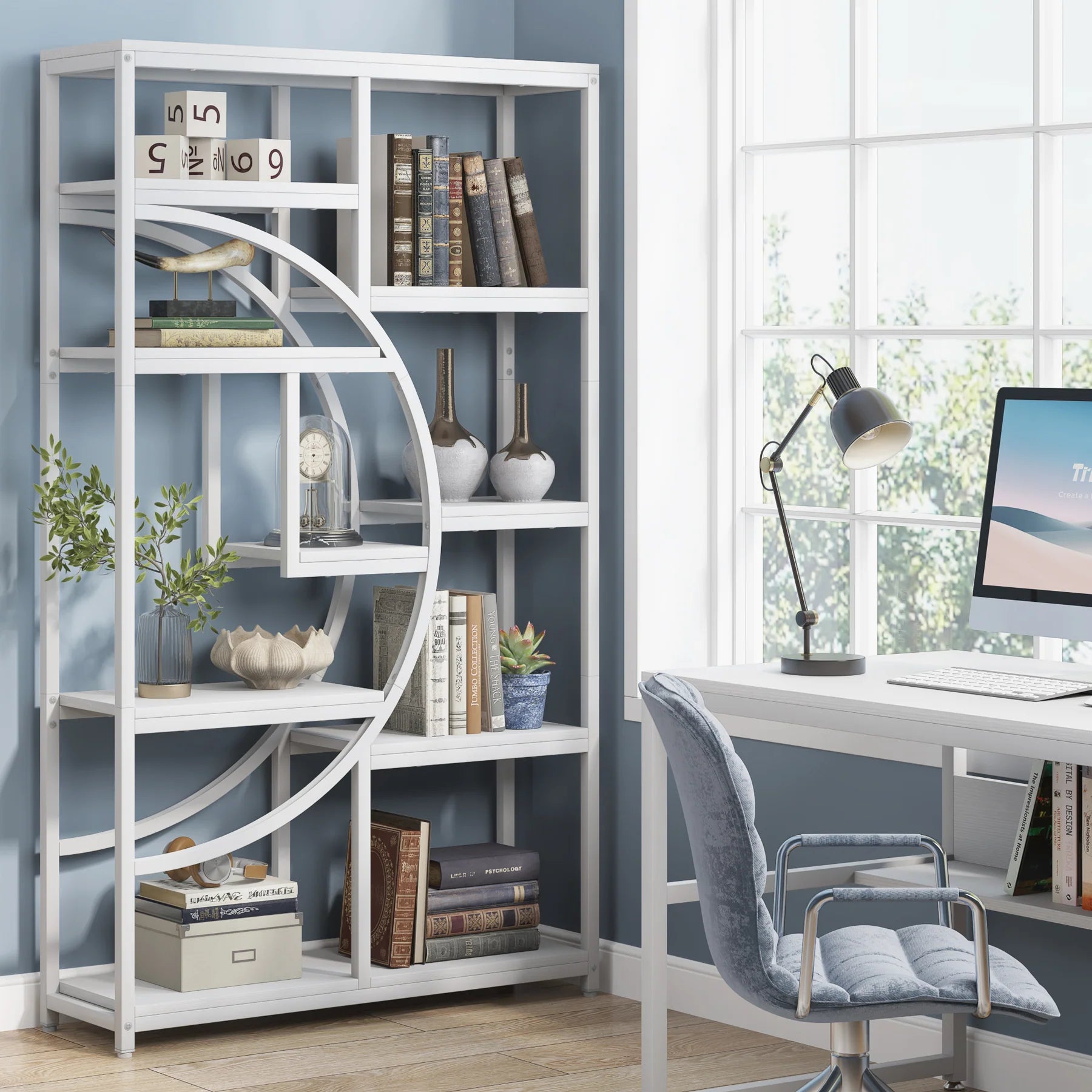 Etagere 175 cm mit 9 Regalböden - geometrisches Design