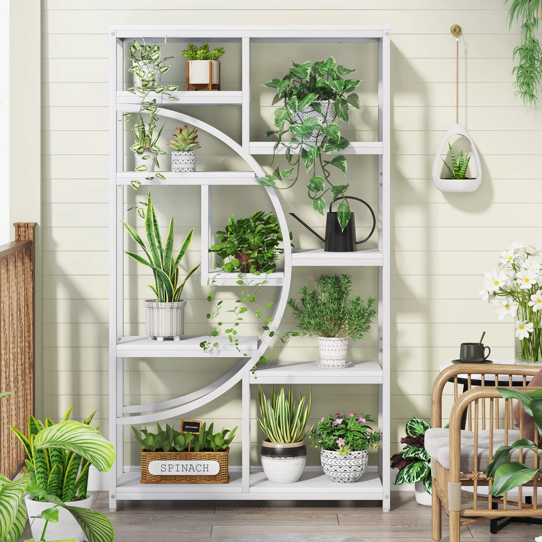 Etagere 175 cm mit 9 Regalböden - geometrisches Design