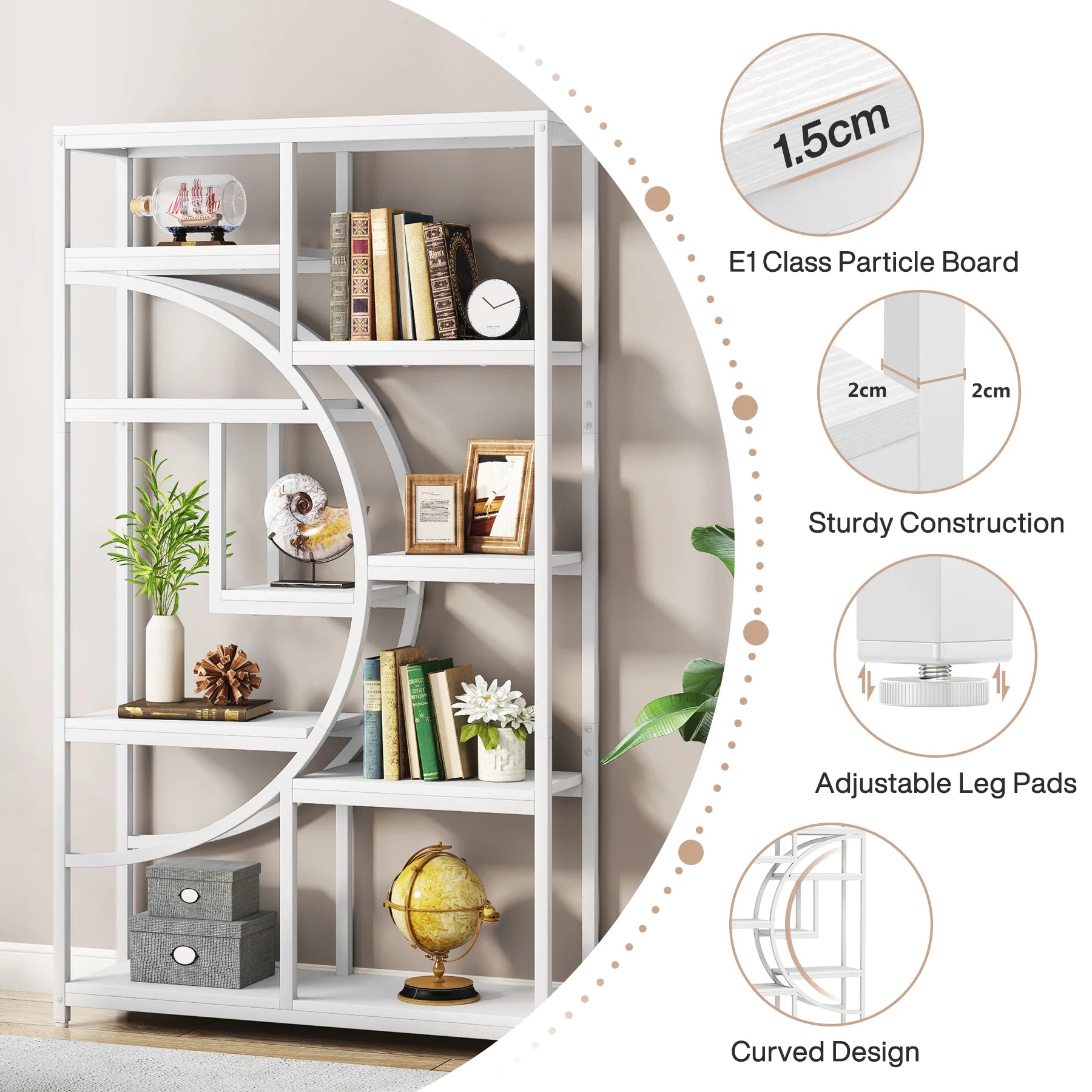 Etagere 175 cm mit 9 Regalböden - geometrisches Design