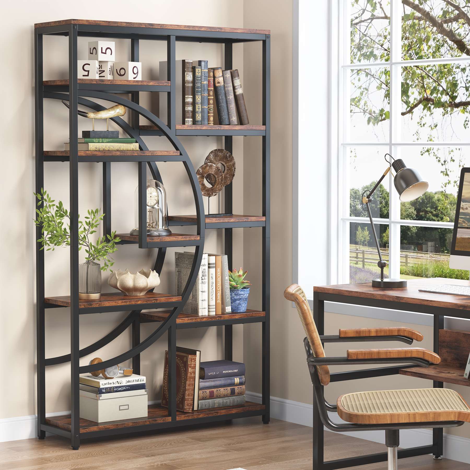 Etagere 175 cm mit 9 Regalböden - geometrisches Design