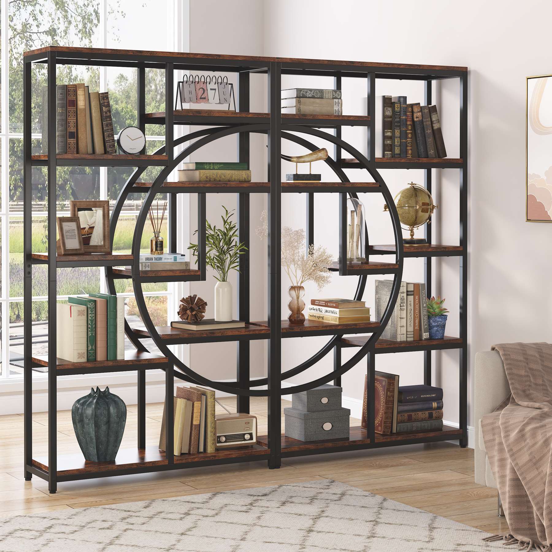Etagere 175 cm mit 9 Regalböden - geometrisches Design