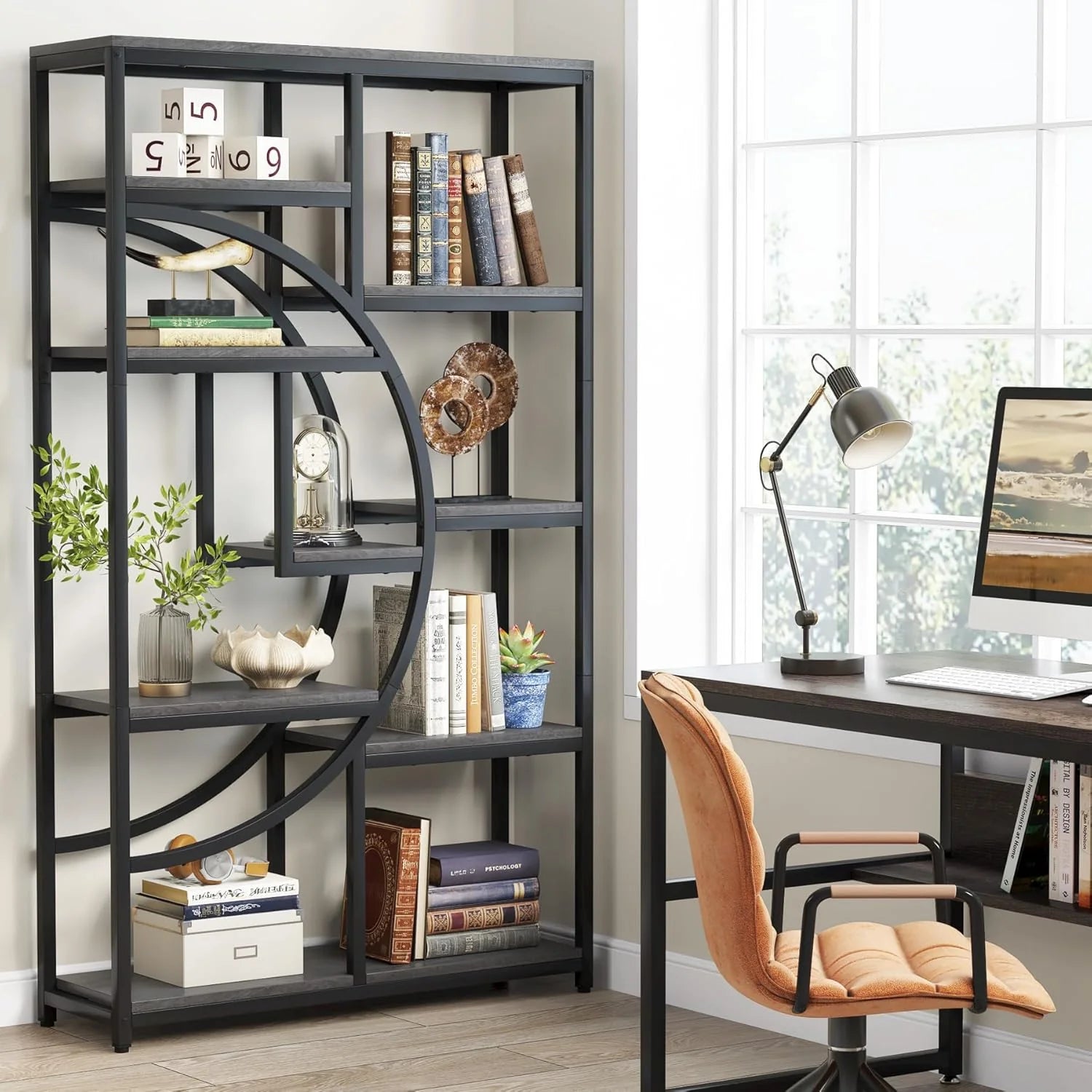 Etagere 175 cm mit 9 Regalböden - geometrisches Design