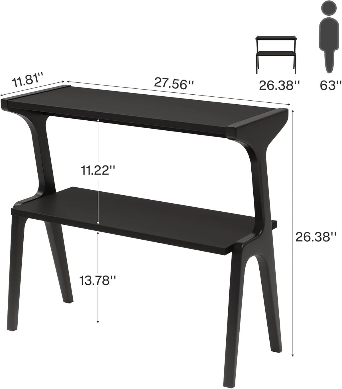 Schmaler Beistelltisch aus Holz mit 2 Ablagen