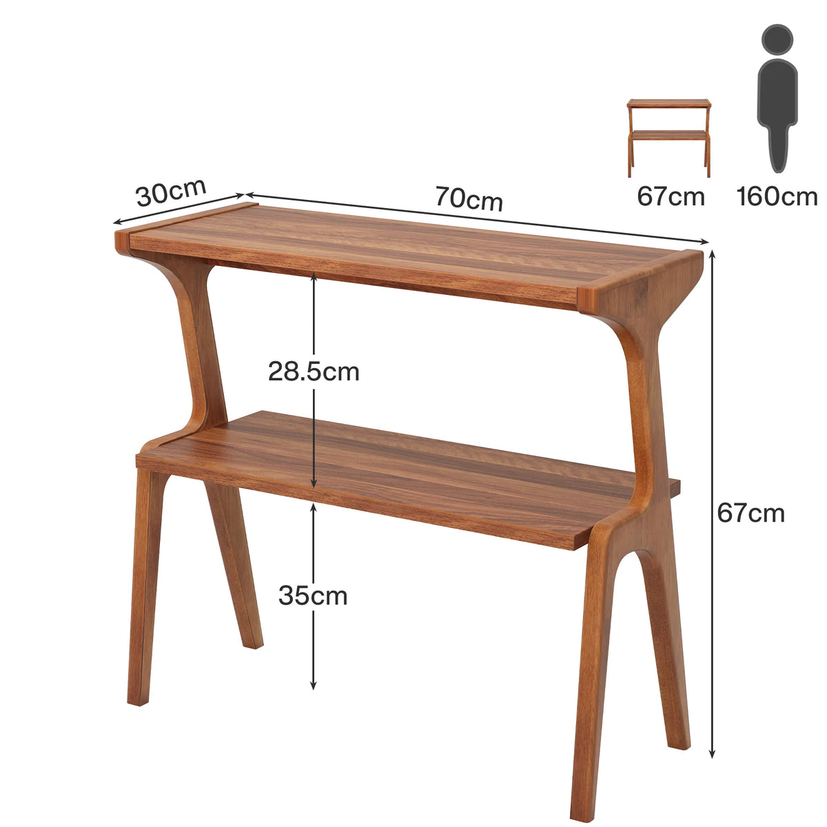 Schmaler Beistelltisch aus Holz mit 2 Ablagen
