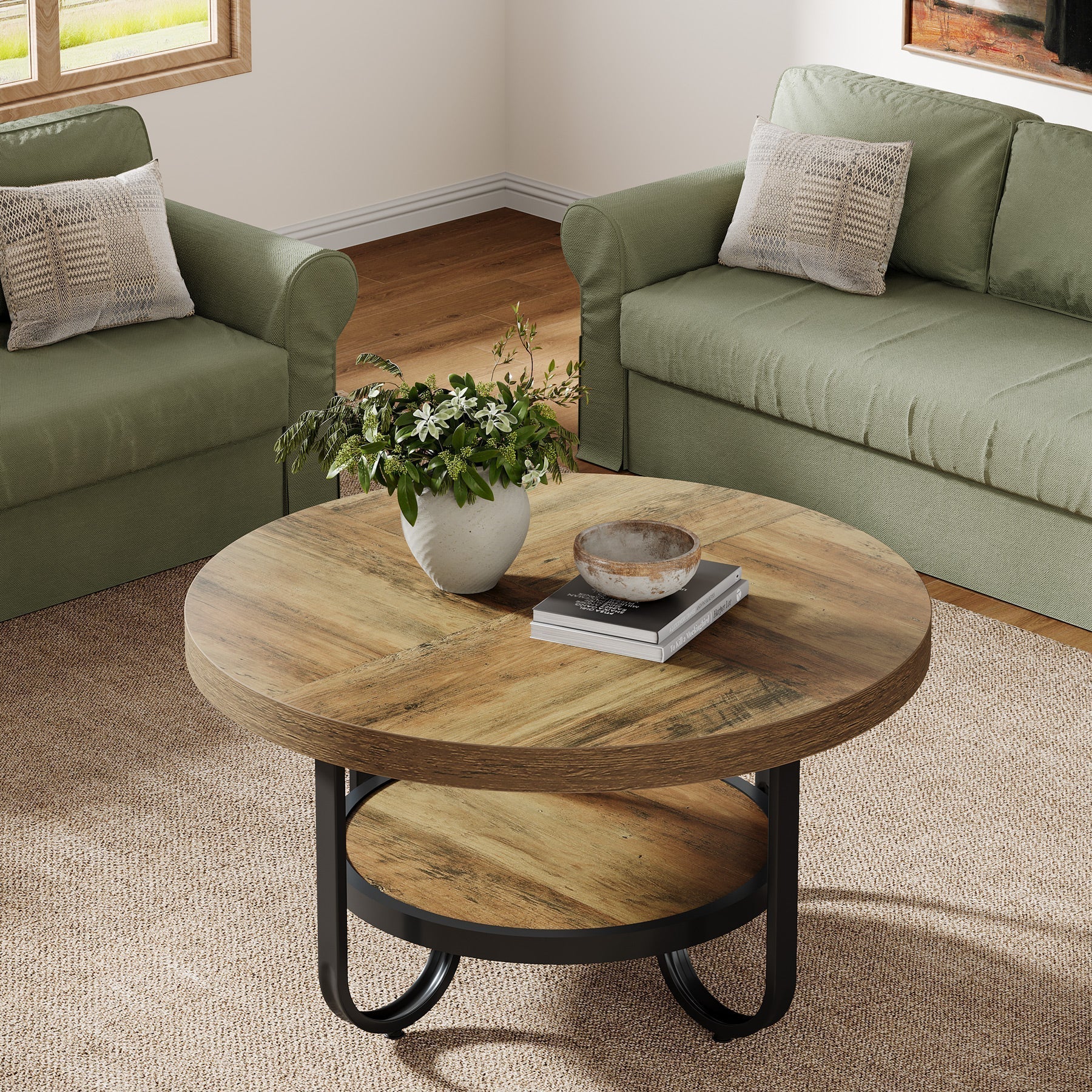 Runder Couchtisch mit 2 Ablagen