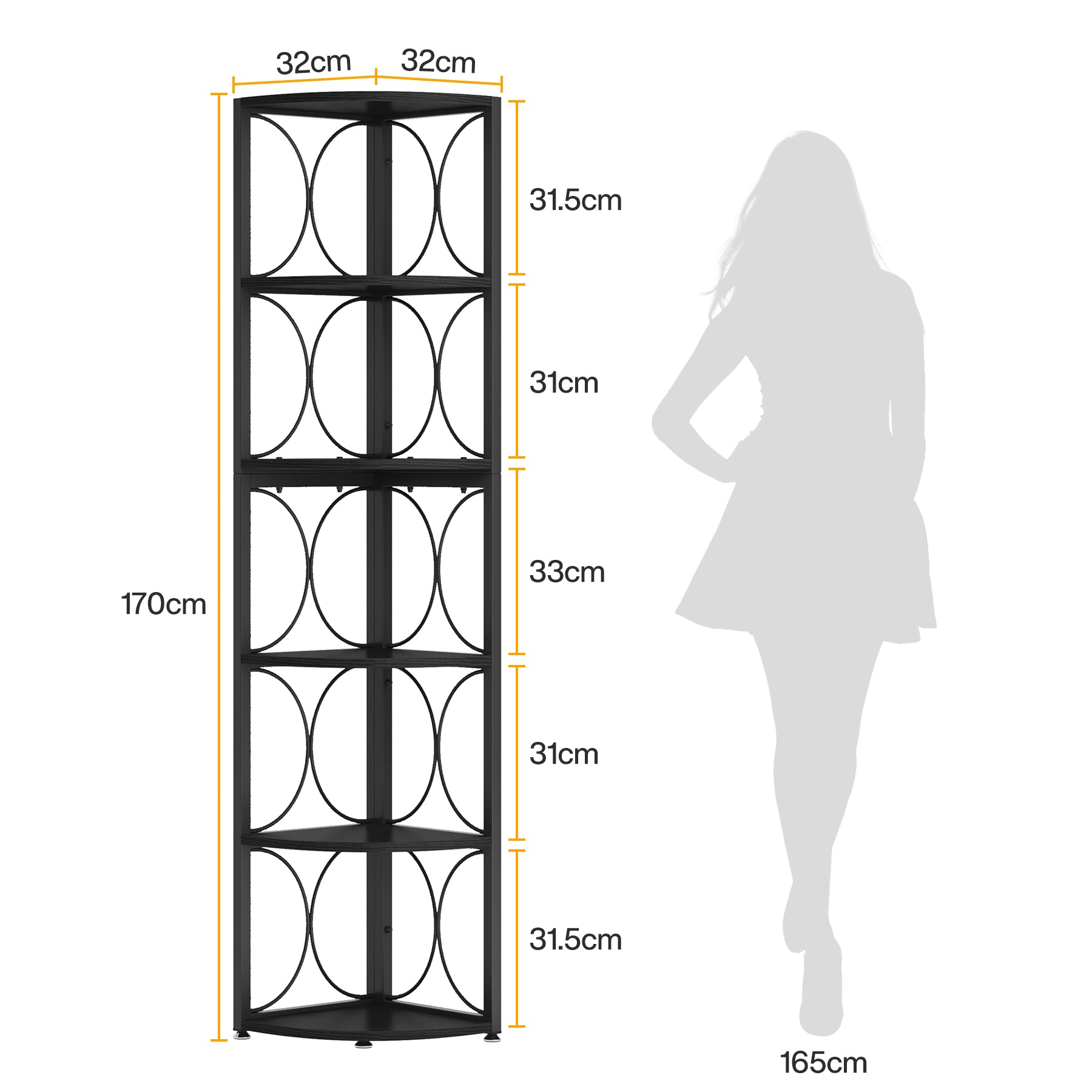 Eckregal mit 6 Einlegeböden, 170 cm hoch