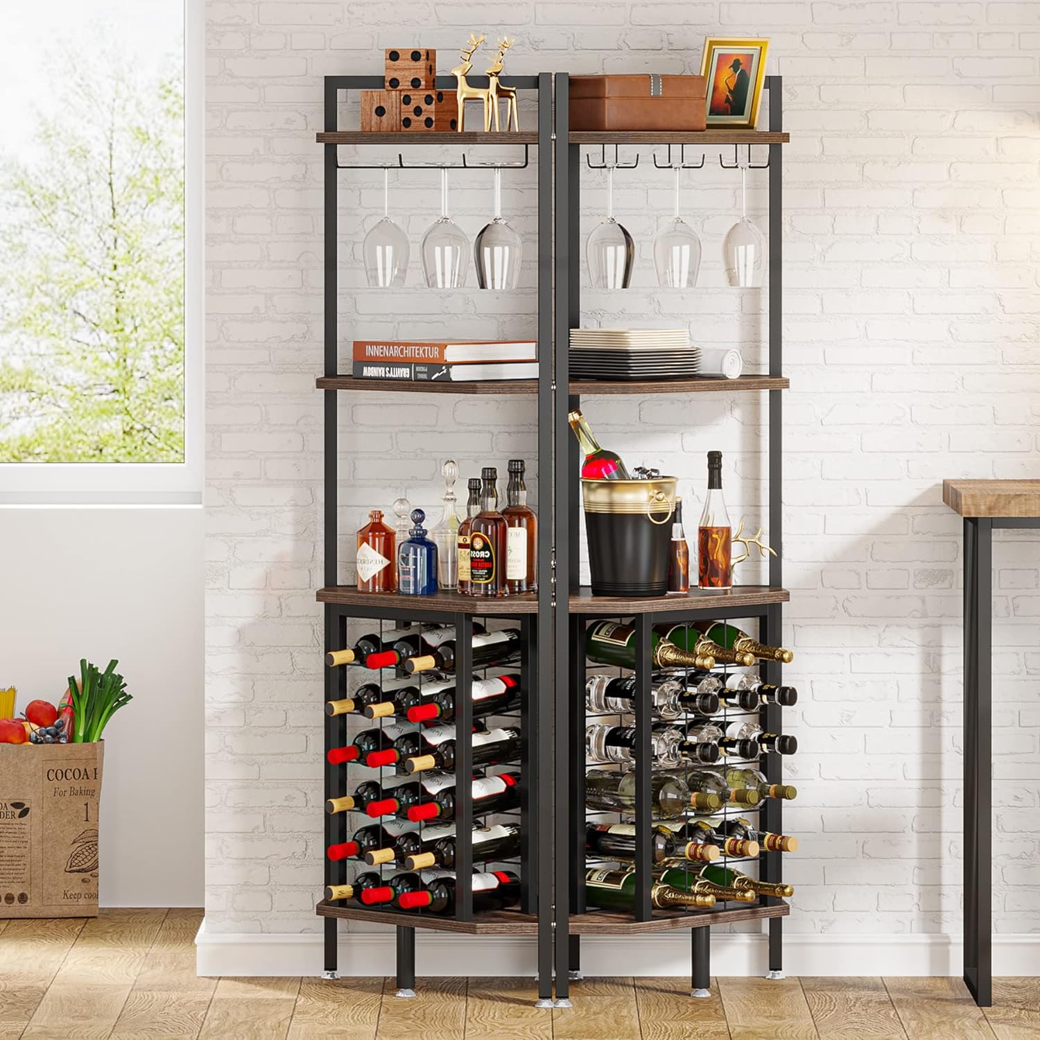 Eckweinregal mit Glashalterung