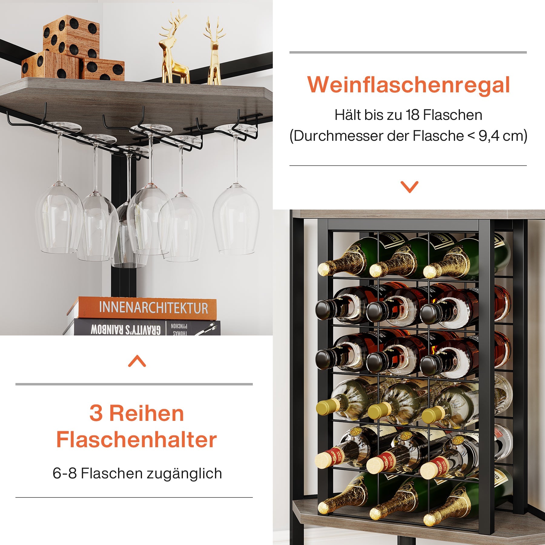 Eckweinregal mit Glashalterung