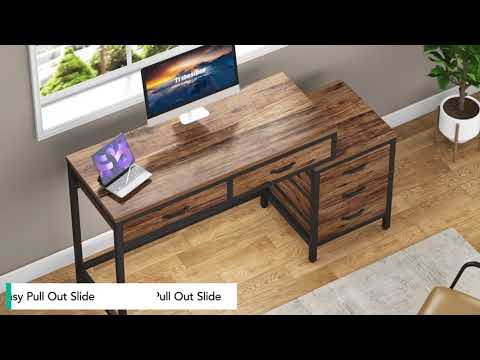 Schreibtisch mit 5 Schubladen und umkehrbarem Aktenschrank