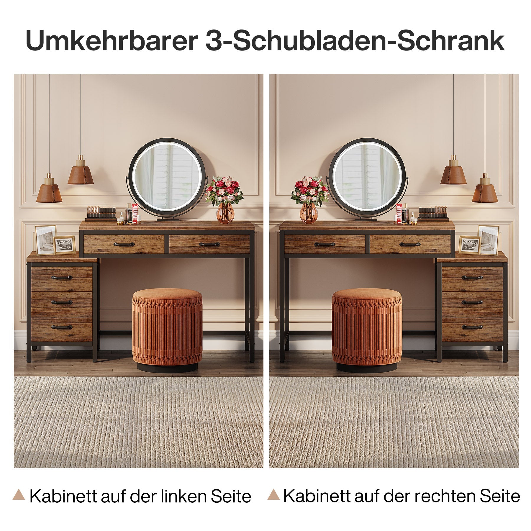 Schreibtisch mit 5 Schubladen und umkehrbarem Aktenschrank