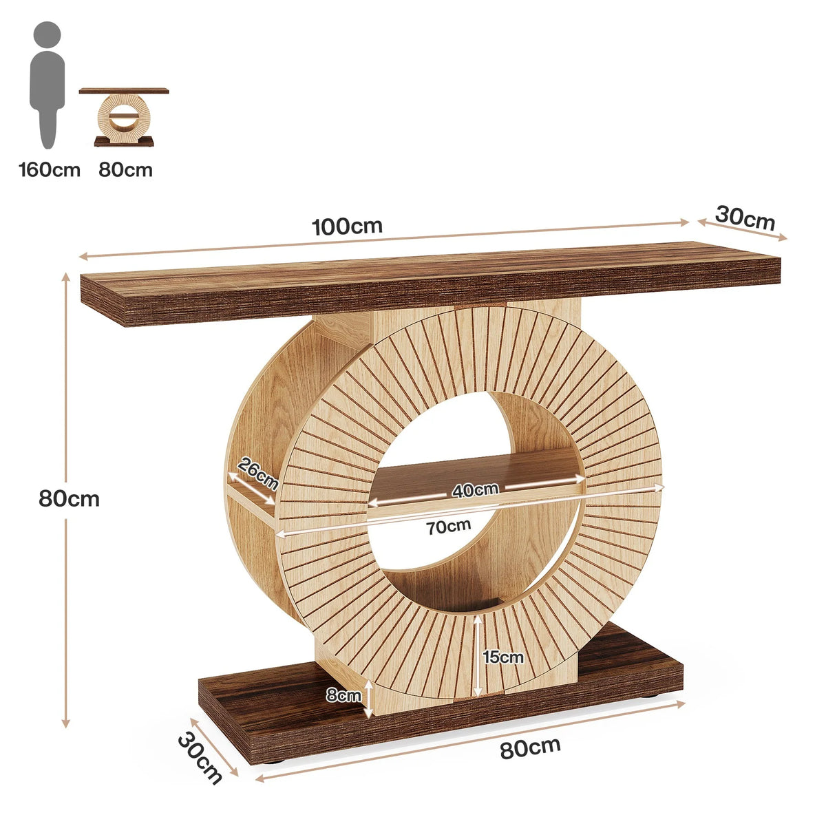 Konsolentisch 100 cm aus Holz mit Ablagen