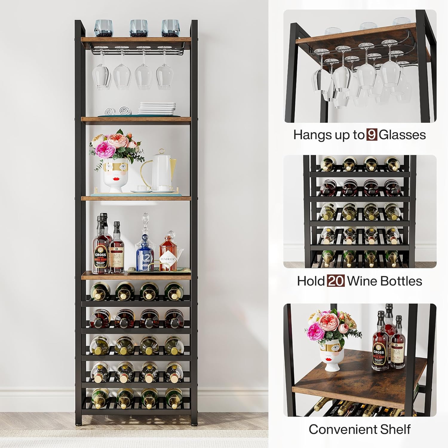 Industrielles Weinregal mit Glashalter