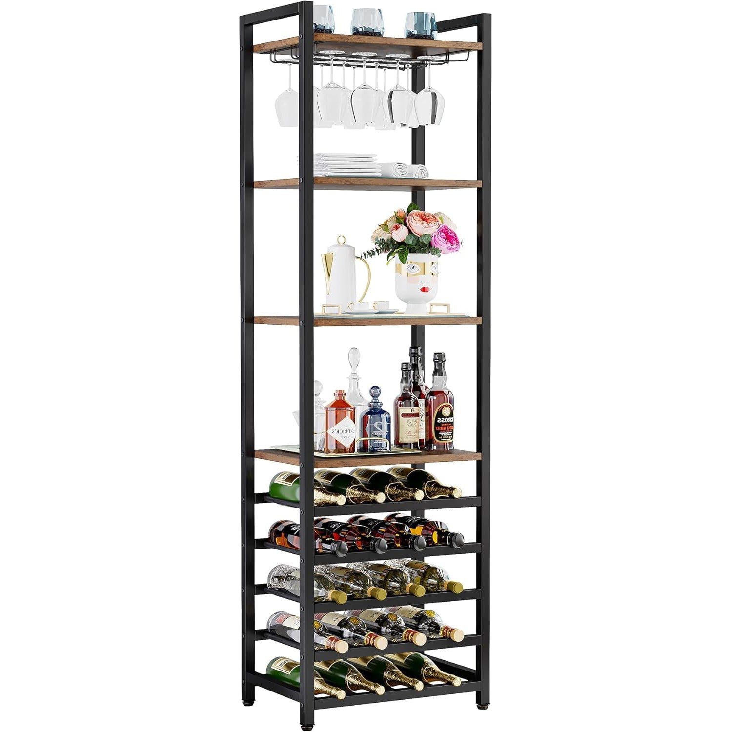 Industrielles Weinregal mit Glashalter