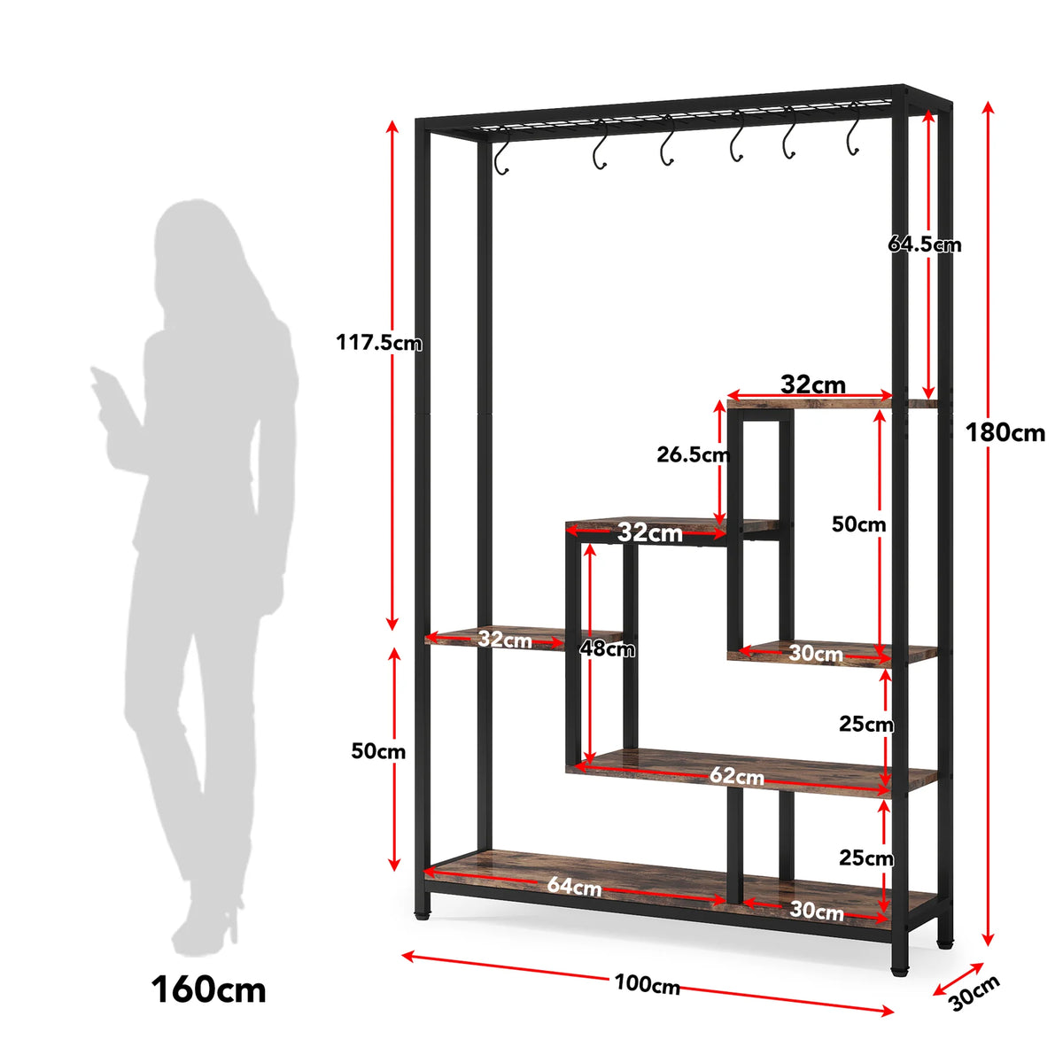 Pflanzenständer 180 cm mit 7 Ablagen und 6 S-Haken