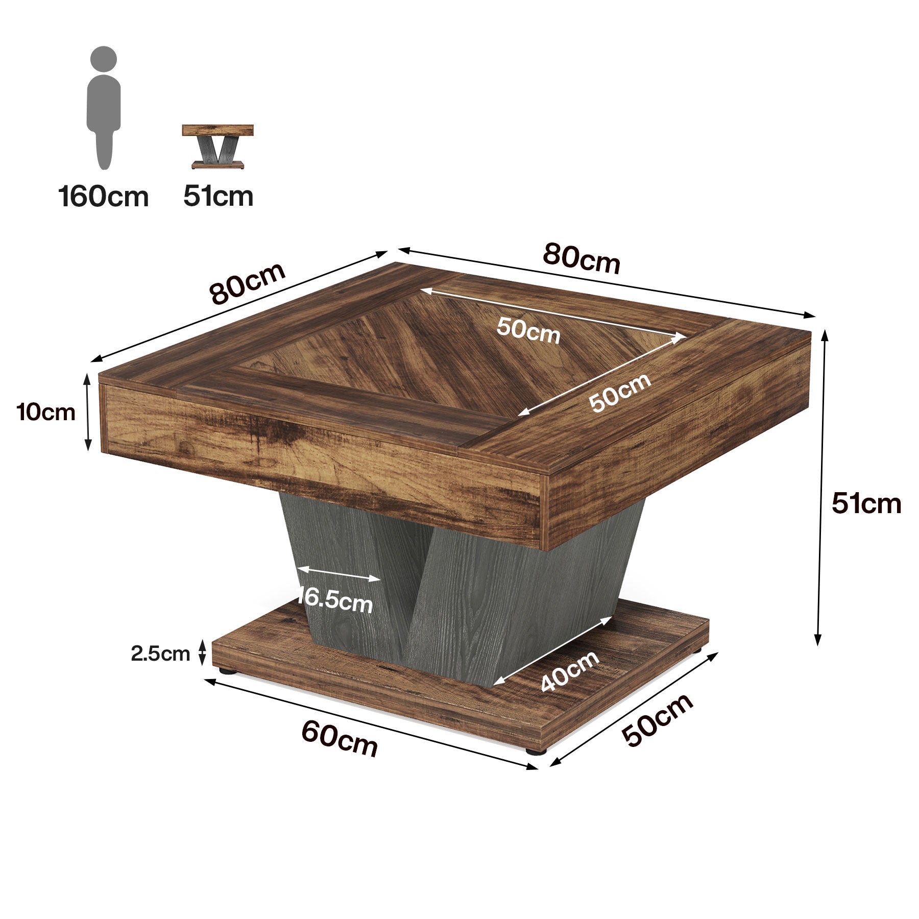 Quadratischer Couchtisch mit Holzgestell