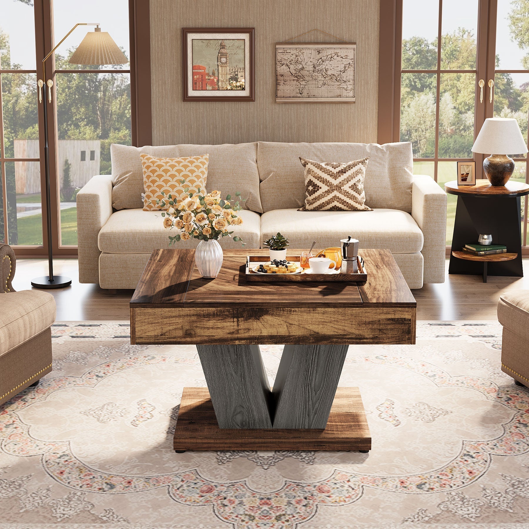 Quadratischer Couchtisch mit Holzgestell