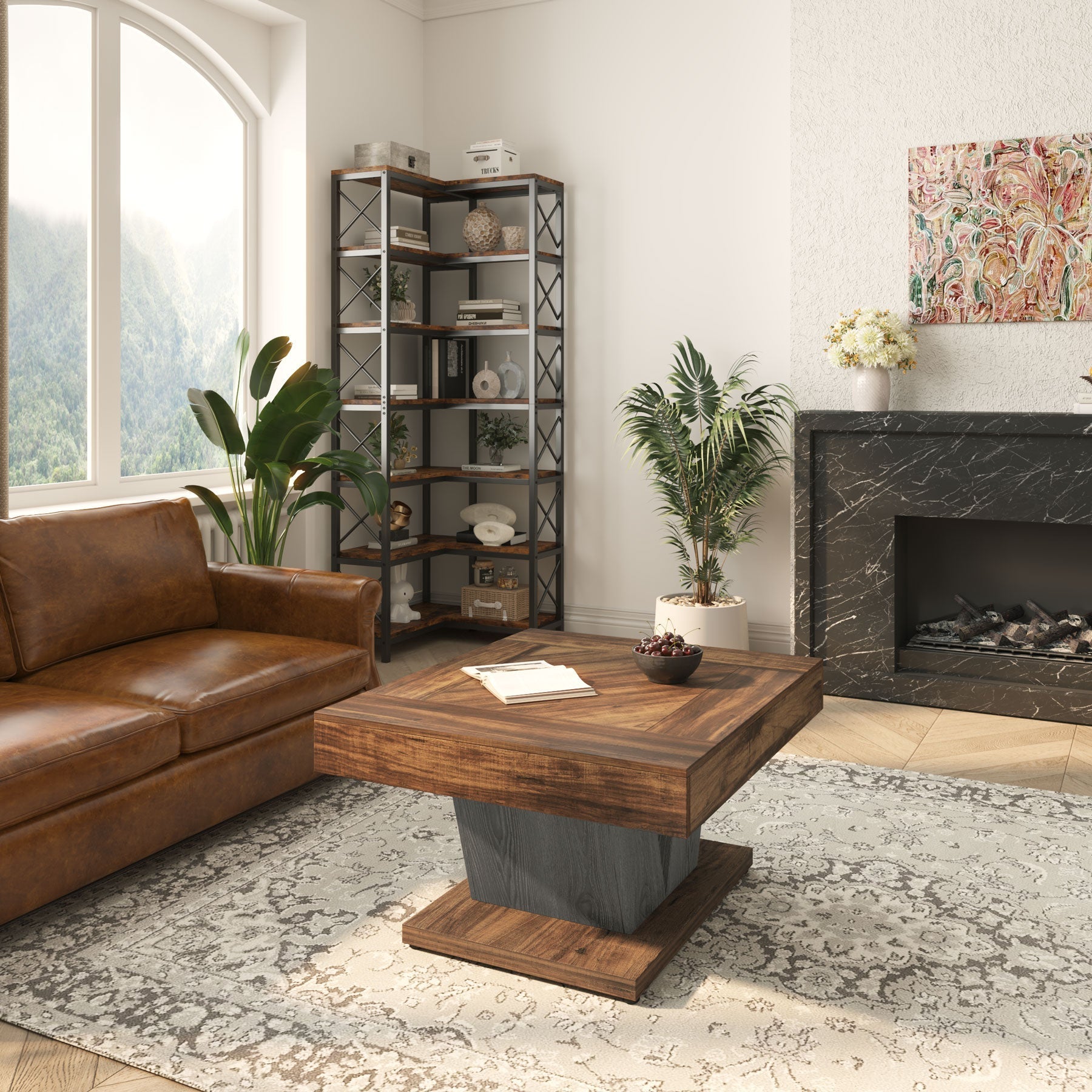 Quadratischer Couchtisch mit Holzgestell
