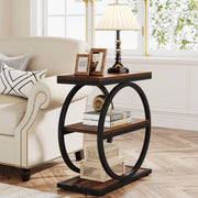 Industrieller 3-stufiger Couchtisch mit rundem Metallrahmen
