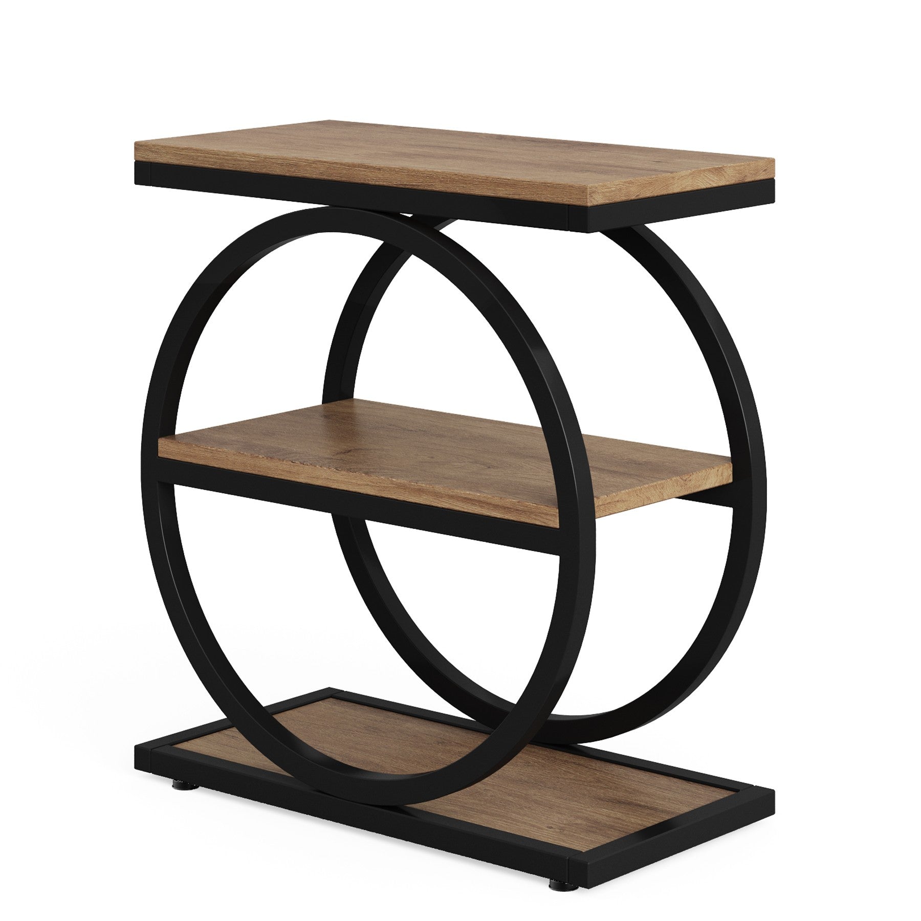 Industrieller 3-stufiger Couchtisch mit rundem Metallrahmen