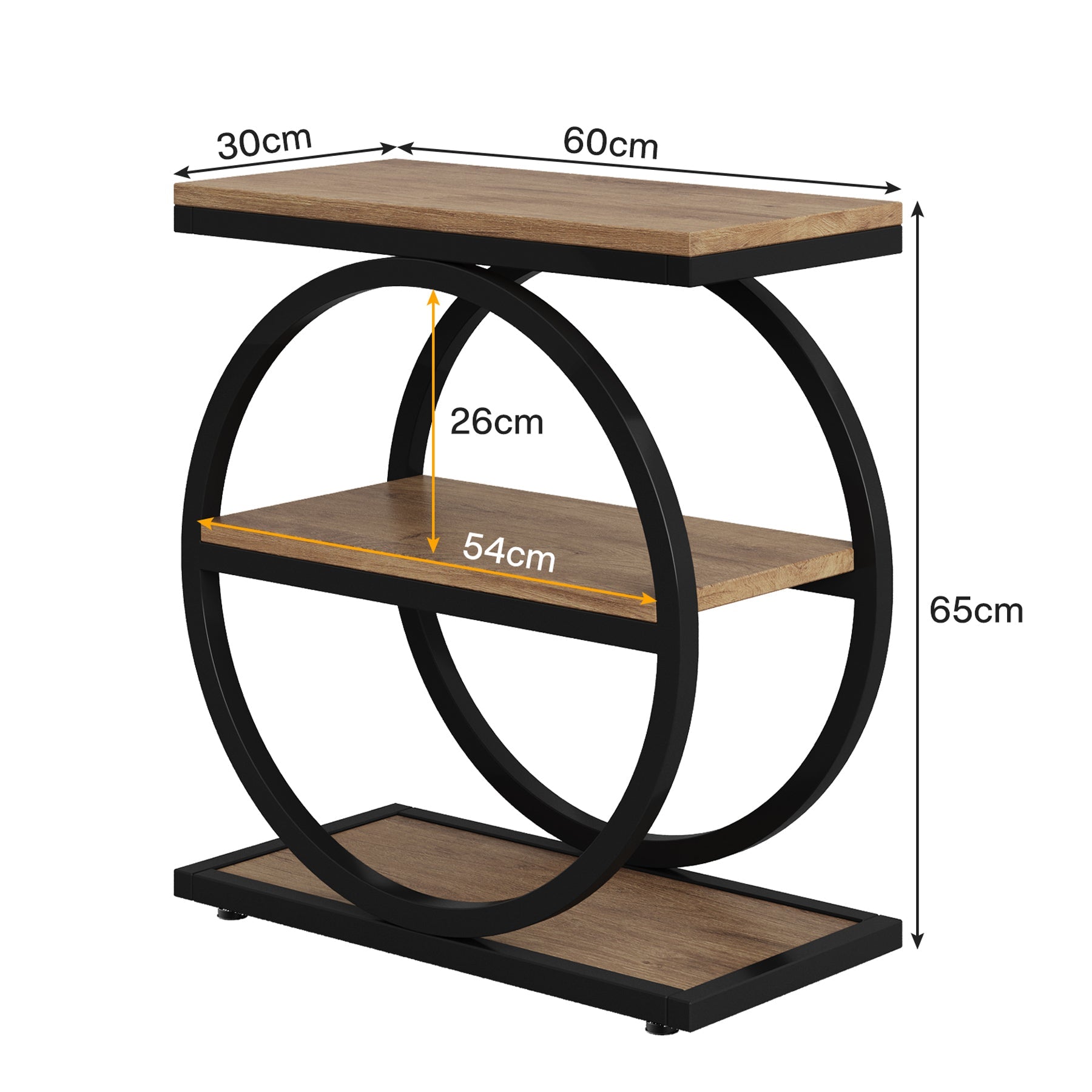 Industrieller 3-stufiger Couchtisch mit rundem Metallrahmen