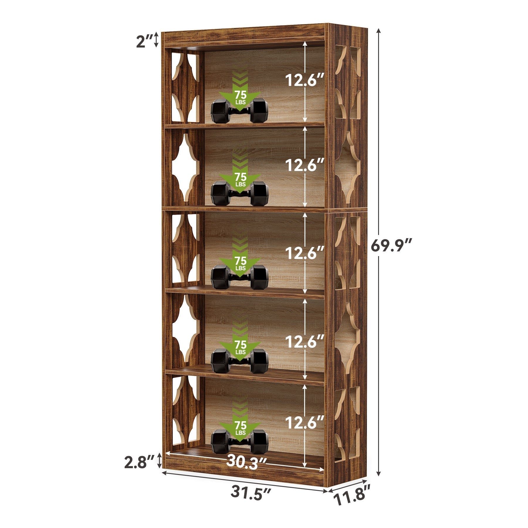 6-stufiges Holzregal mit Rautenmuster