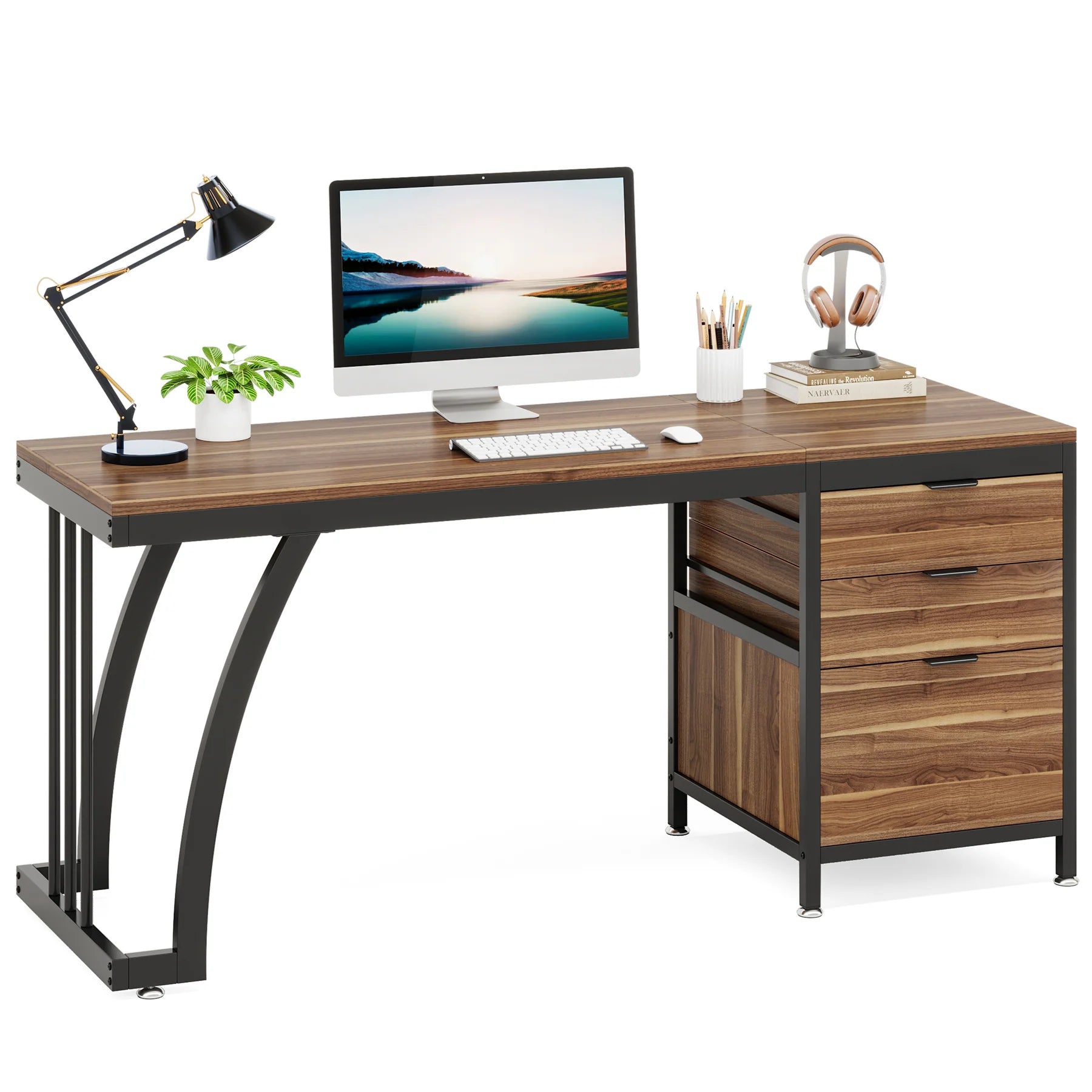 Industrieller Computertisch 150 cm mit Schubladen